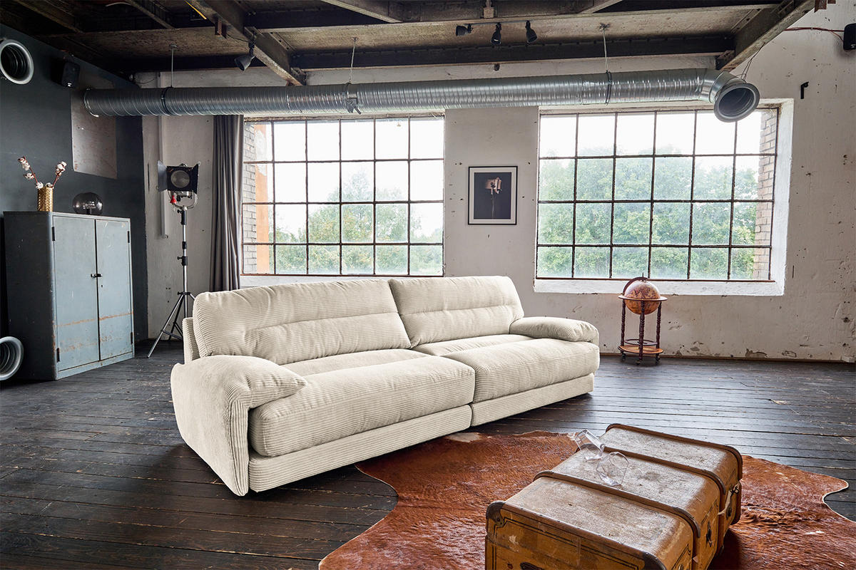 SOFA CINE Cremeweiß Cord - Creme/Schwarz, Kunststoff/Textil (284/84/106cm) - KAWOLA