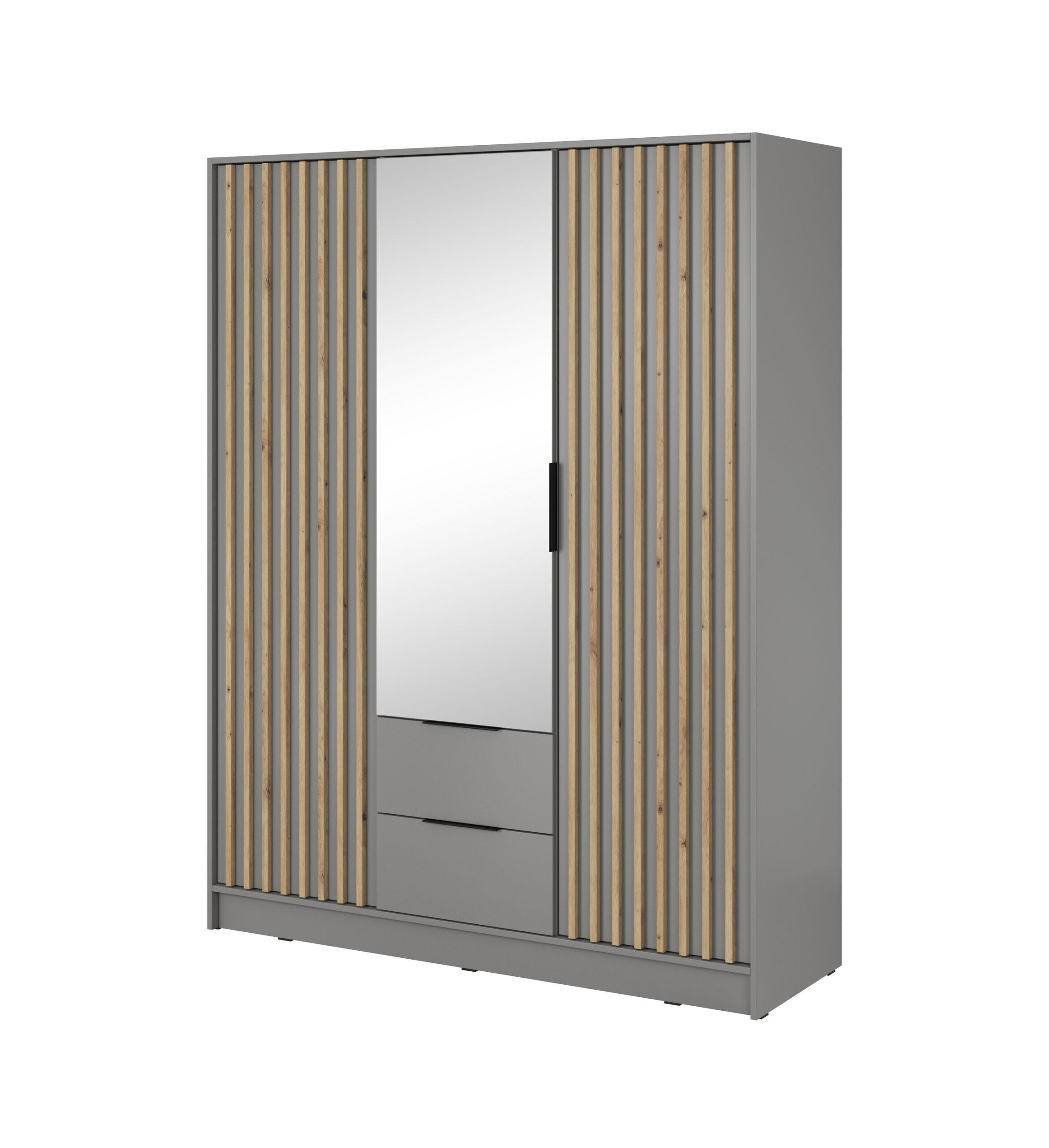 DREHTÜRENSCHRANK - John 3D mit Spiegel Grau + artisan - Grau, Holzwerkstoff/Metall (155/200/51cm) - Möblo