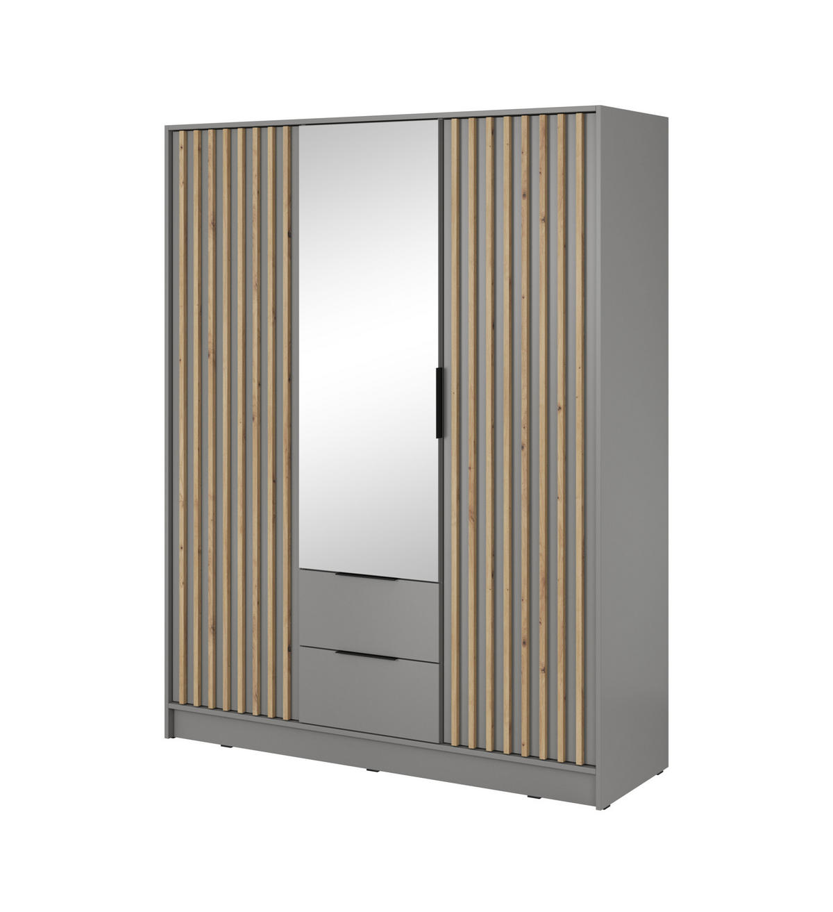 DREHTÜRENSCHRANK - John 3D mit Spiegel Grau + artisan - Grau, Holzwerkstoff/Metall (155/200/51cm) - Möblo