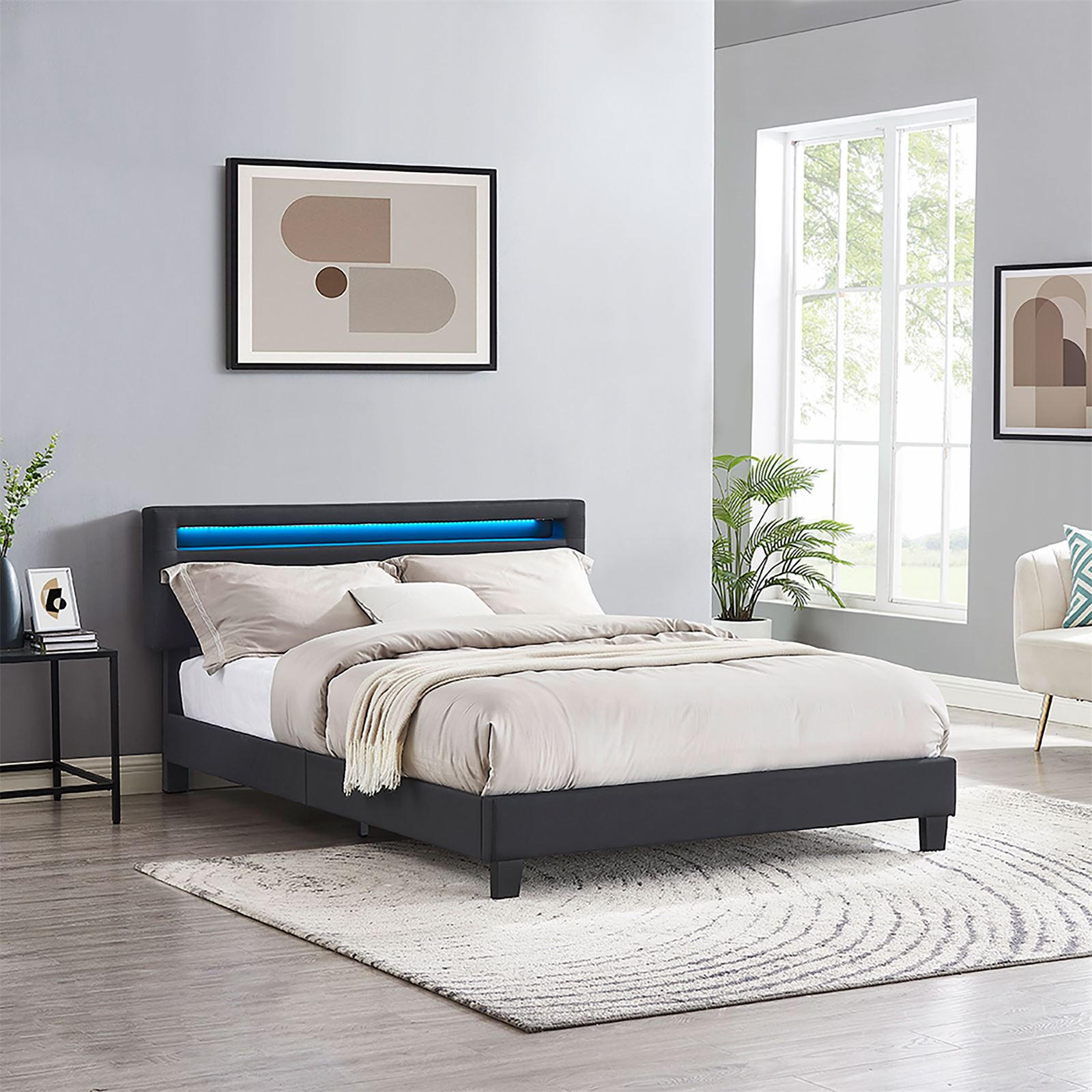 POLSTERBETT MIT LED LEXINGTON 140X200 CM - Schwarz, Textil (140/200cm) - CARO-Möbel