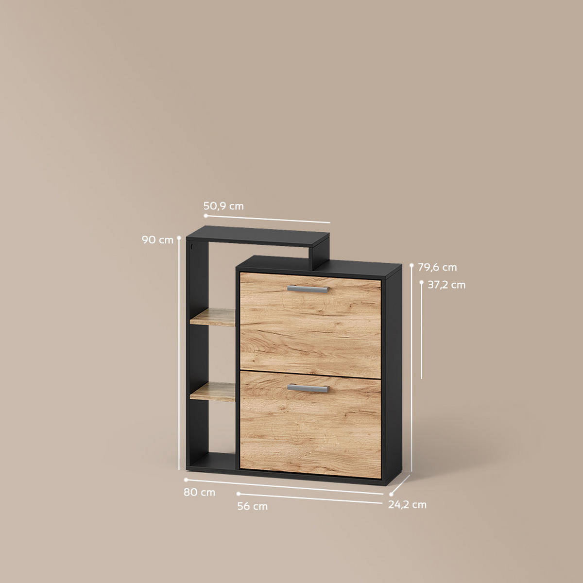 SCHUHKIPPER Ortello Goldkraft Eiche/Anthrazit 24.5 x 90 cm 2 Fächern - Honigeiche/Anthrazit, Holzwerkstoff (24.5/90/80cm) - Livinity®