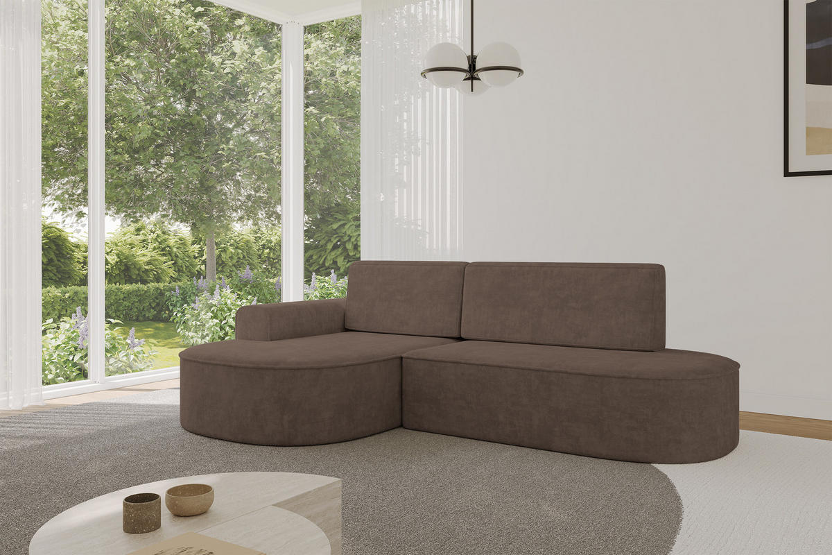 ECKSOFA mit Schlaffunktion und Bettkasten Ottomane Links MARI-L1-S - 283x167x85 cm Braun Velours - Schwarz/Bronzefarben, Holzwerkstoff/Kunststoff (283/167cm) - ALTDECOR