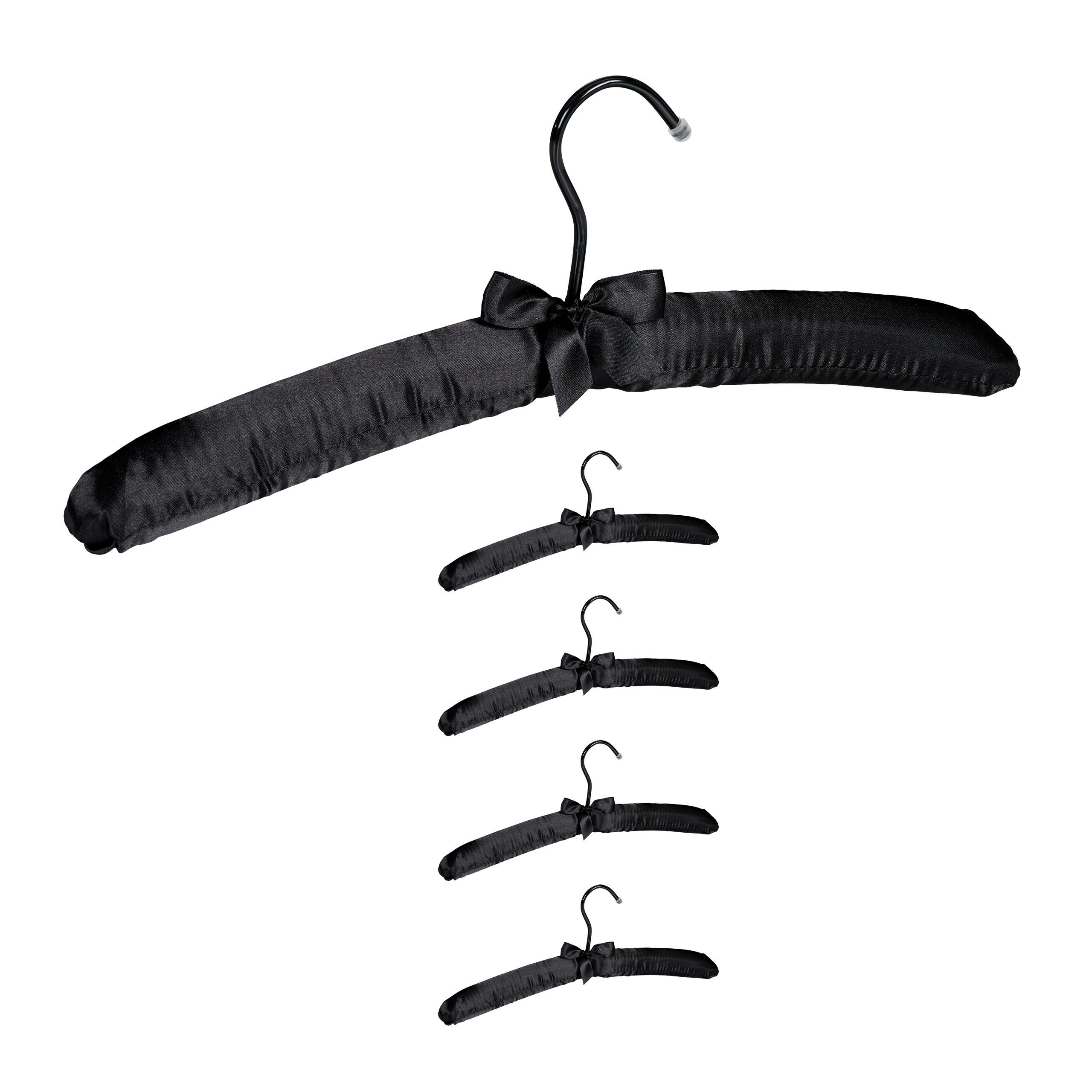 SÚPRAVA vešiakov zo saténu - čierna, drevo/textil (38/14/3cm) - Relaxdays