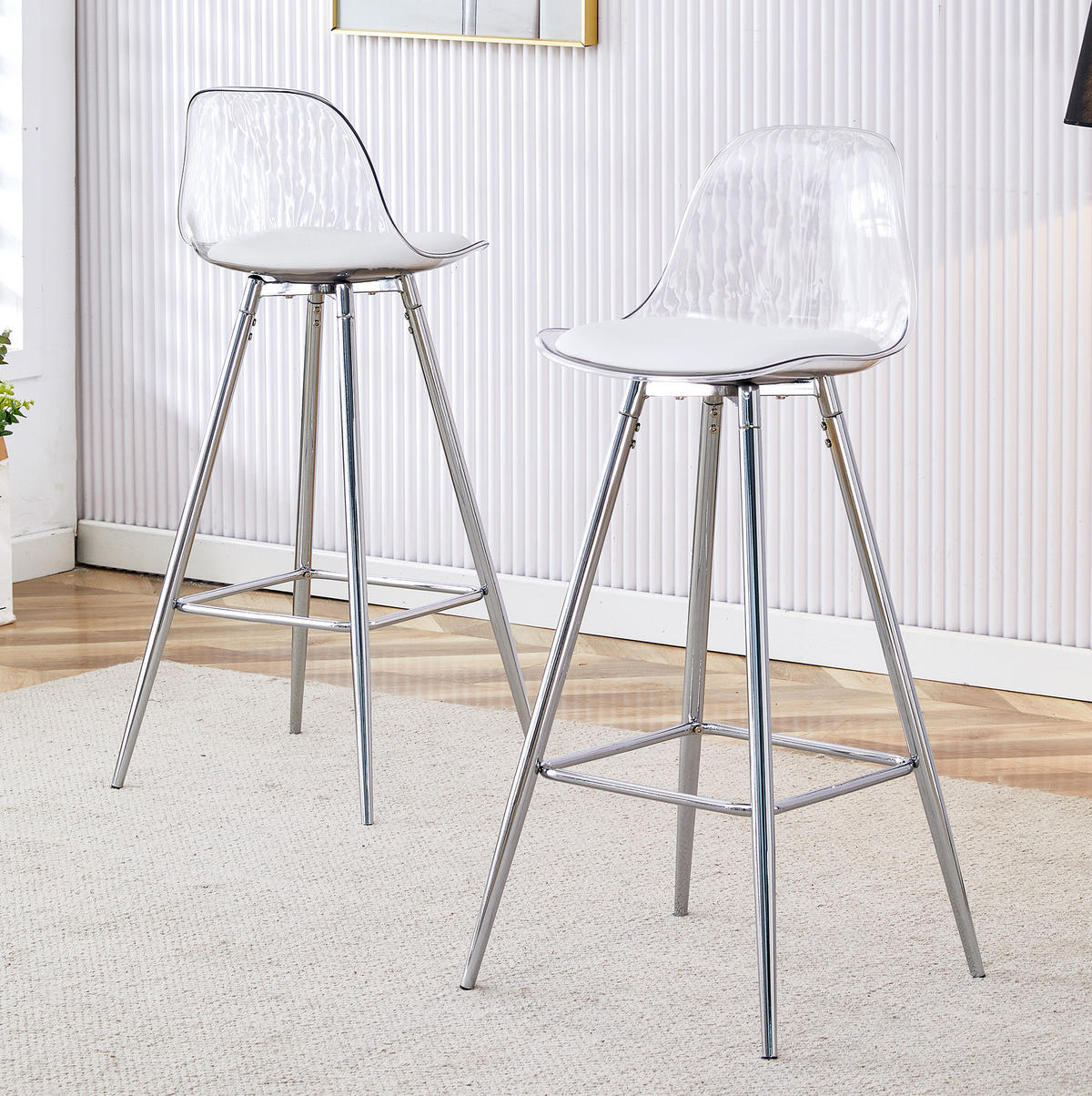 BARHOCKER mit Rückenlehne 2er-Set Transparent Silber - Silberfarben, Metall (33/96.5/38cm) - Meubliv