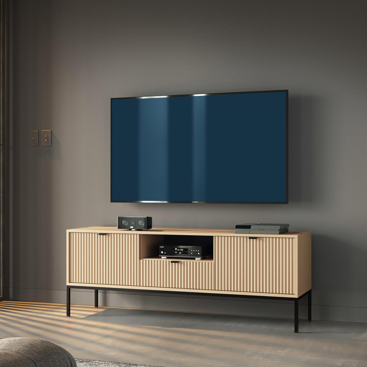 TV-ELEMENT NANAIMO RTV1 Profilierte Fronten Eiche Vicenza Eiche Vicenza - Eiche Artisan, Holzwerkstoff (154/56/39cm) - Komodee