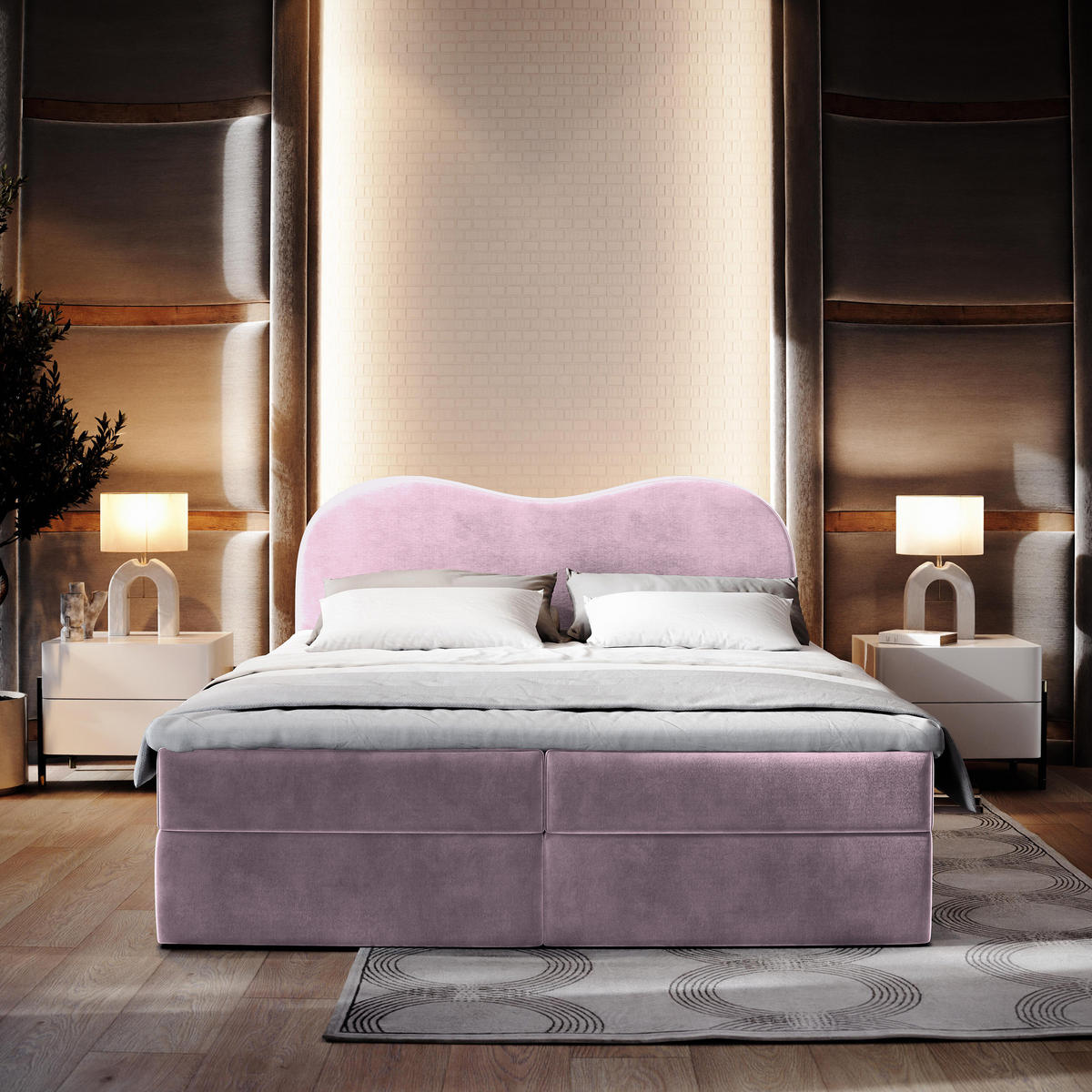 BOXBETT FLUVIA M 160x200 cm mit Matratze und Topper - Lila - Lila, Holz (160/200cm) - MASSENO