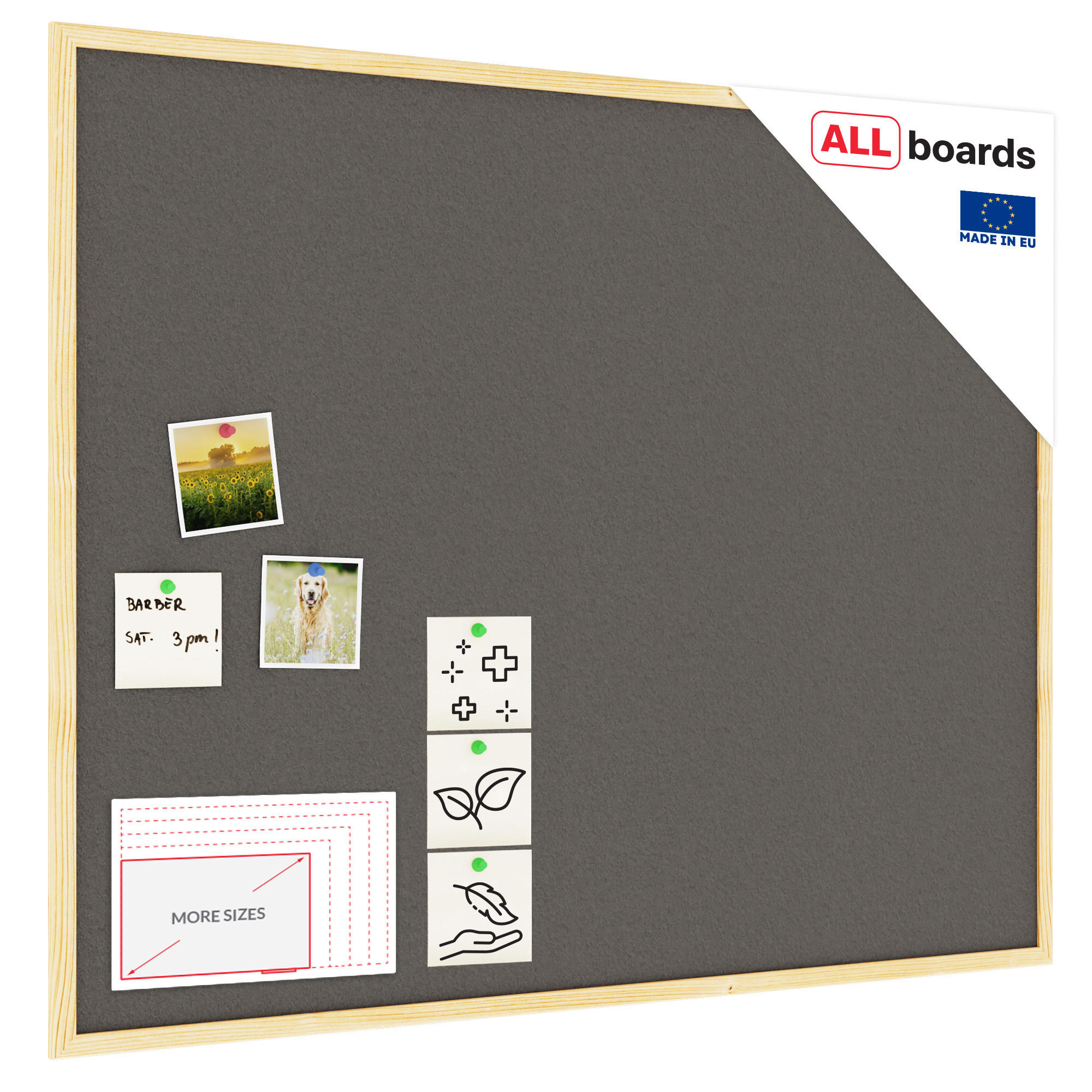 GRAU Pinnwand mit Holz Rahmen 100x80cm Korktafel Korkwand - Grau, Holz (100/80/1.6cm) - ALLboards