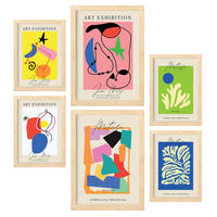 POSTER Set Mit 6 Kunstausstellung Sammlung A3 & A4 Rahmen Aus Hellem Holz - Beige, Papier (29/3cm) - Nacnic