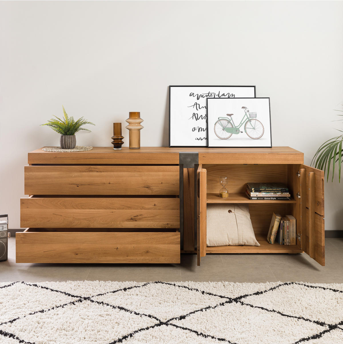 SIDEBOARD Wild-/Zerreiche 200x45x75 natur geölt NEW AMSTERDAM #16 - Naturfarben, Holz (200/75/45cm) - Massivmoebel24