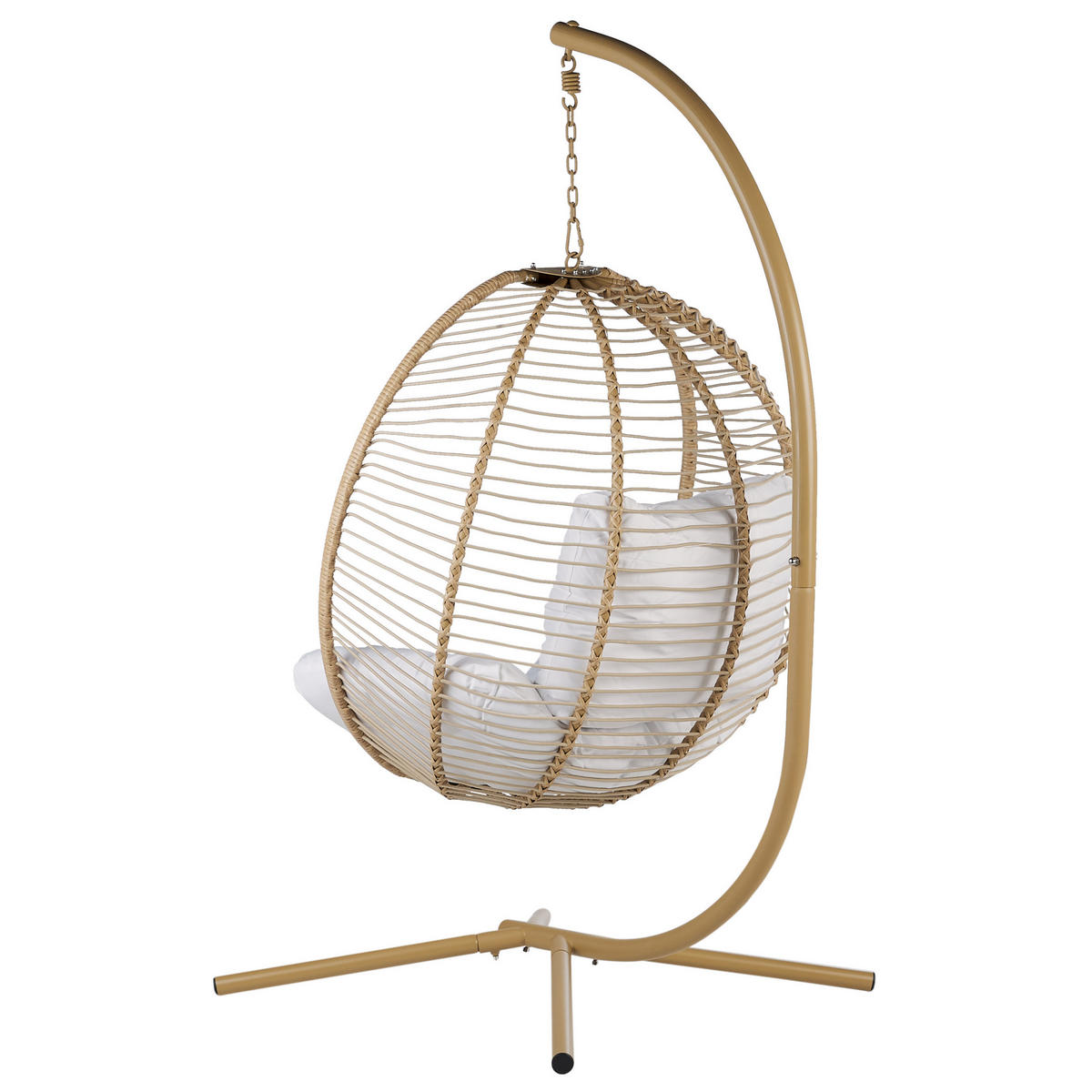 HÄNGESESSEL mit Gestell Flechtseil beige 98/100 cm Arco - Beige, Textil (100/197/98cm) - Beliani
