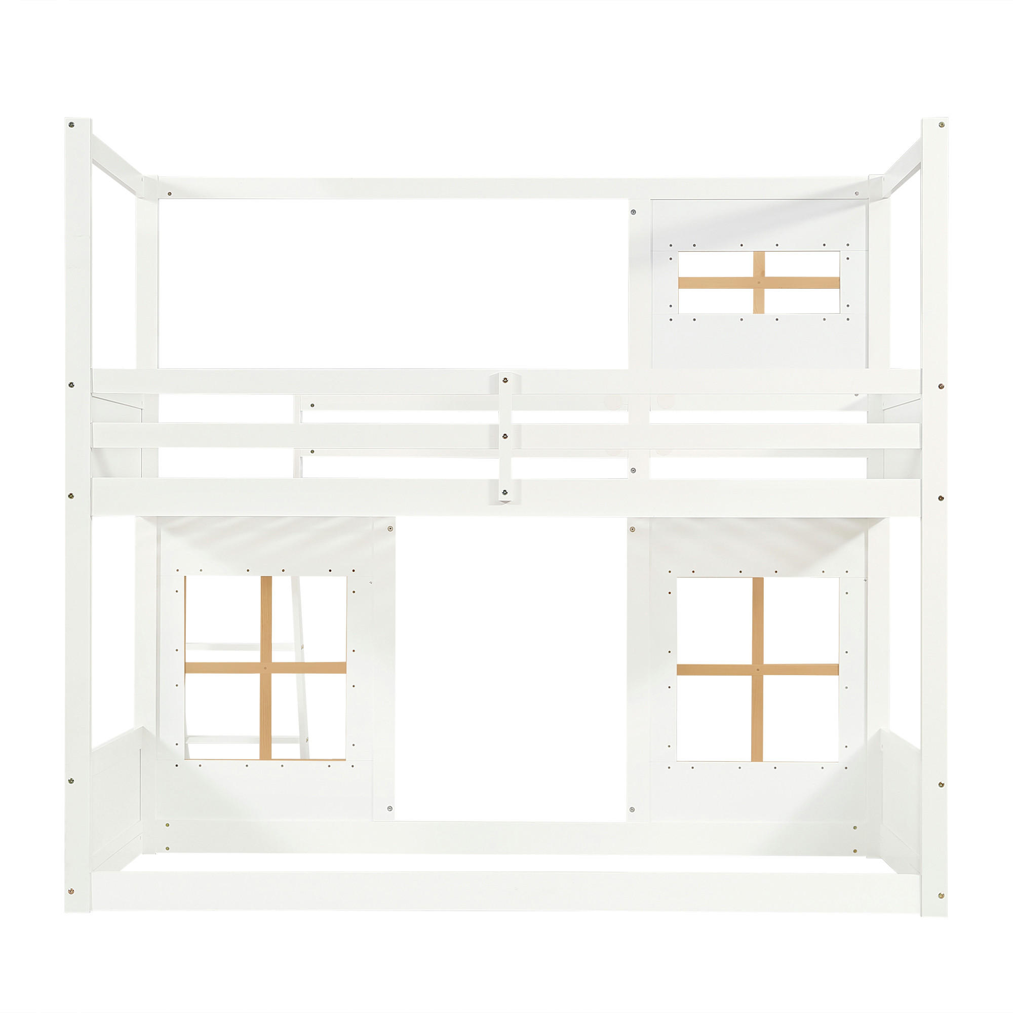 ETAGENBETT Kinder 90x200 Weiß+Natur mit Fenster und Trittleiter - Naturfarben, Holz (90/200cm) - ComfortXL