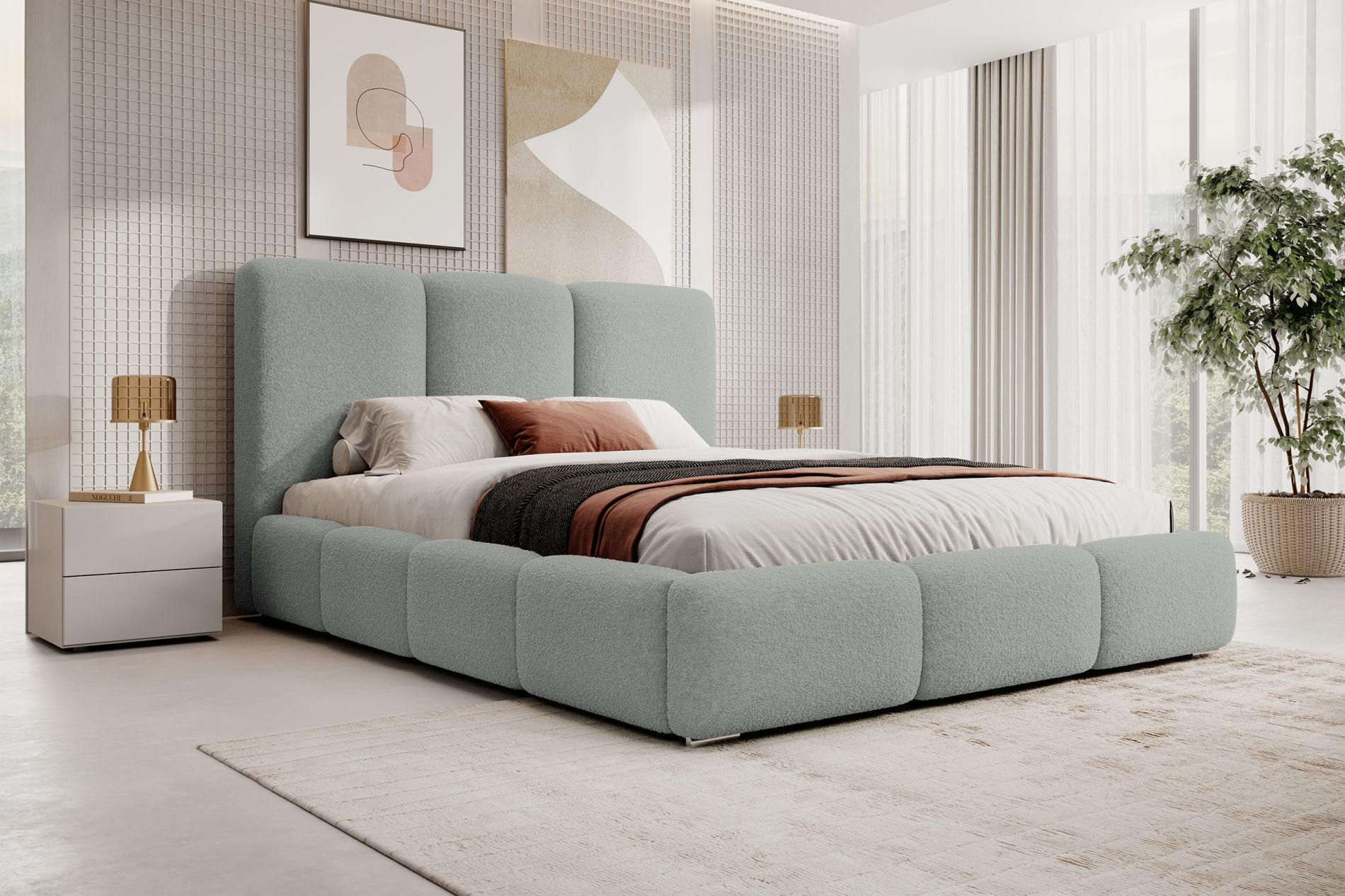 POLSTERBETT Bauro mit Bouclé-Bezug Hellgrau 180x200 cm - Silberfarben/Hellgrau, Textil (180/200cm) - Selsey