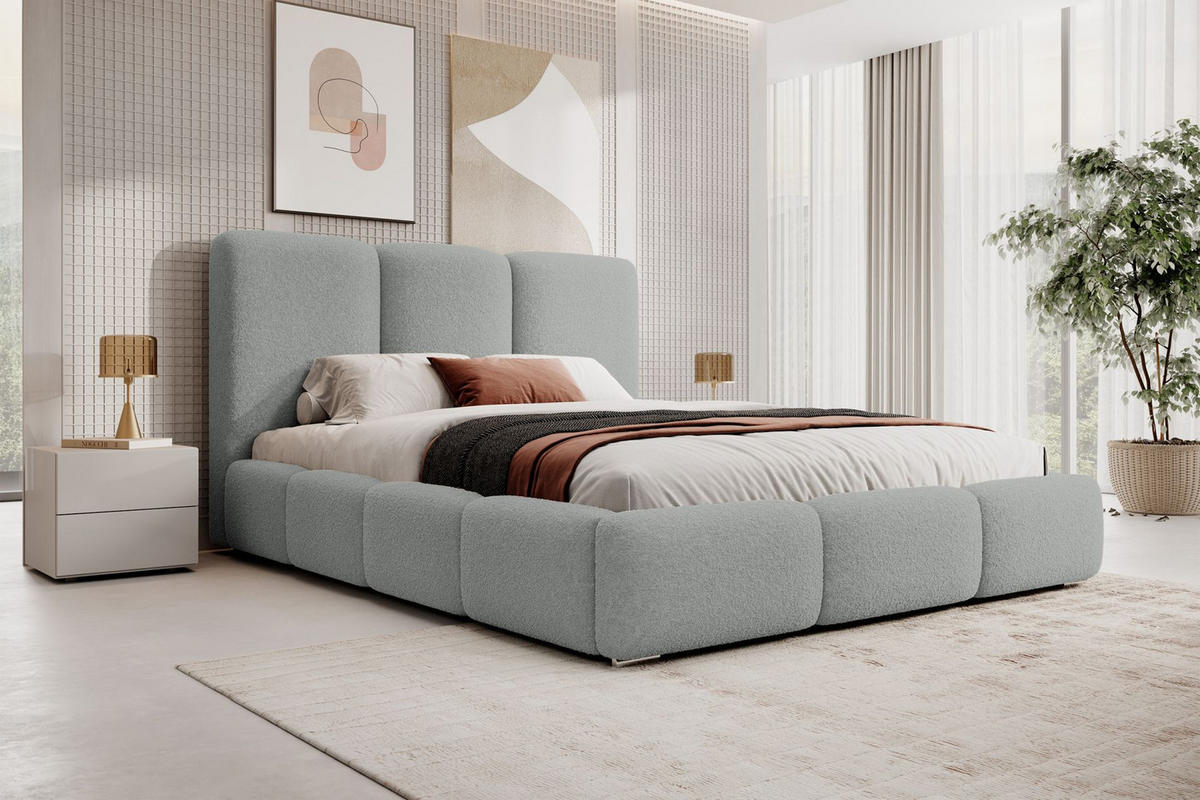 POLSTERBETT Bauro mit Bouclé-Bezug Hellgrau 140x200 cm - Silberfarben/Hellgrau, Textil (140/200cm) - Selsey