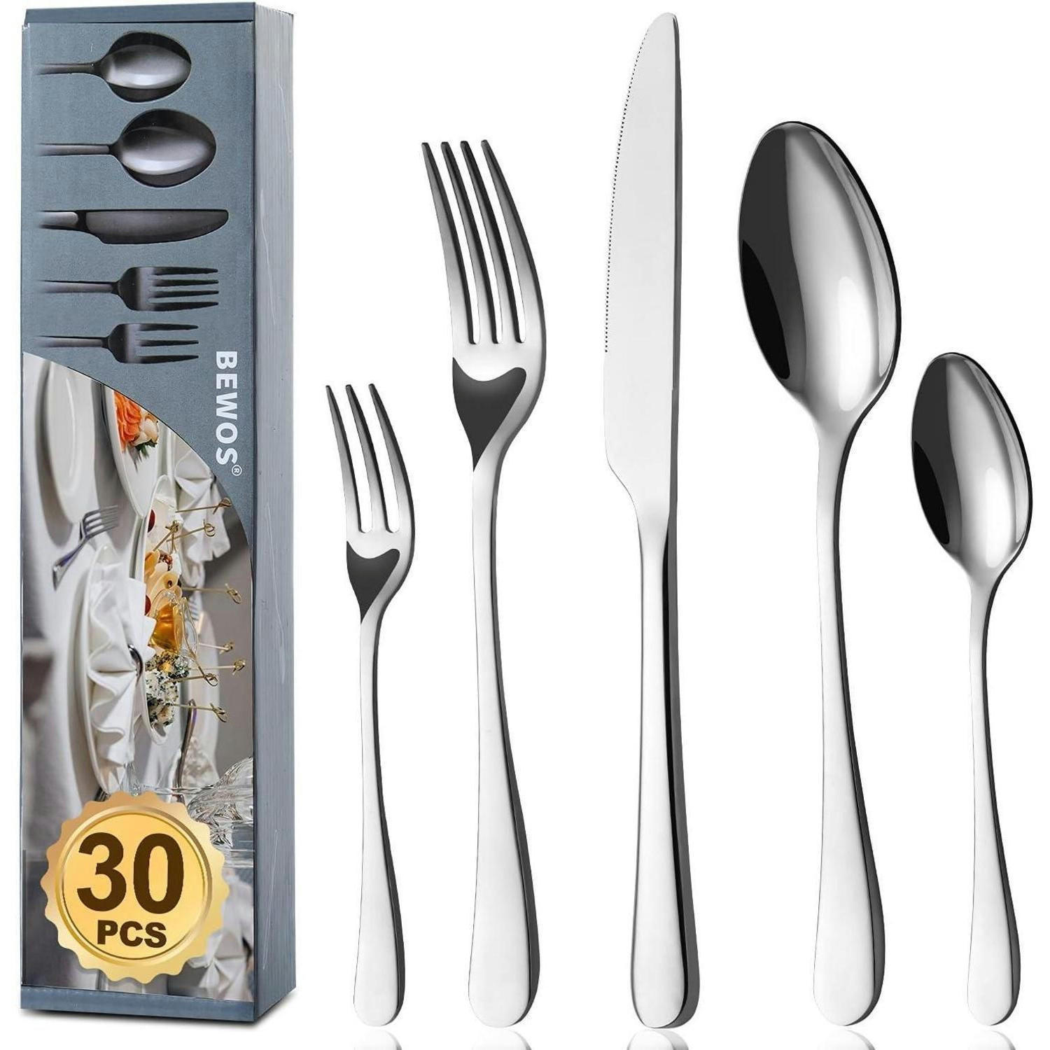BESTECKSET 30-teilig für 6 Personen Edelstahl spülmaschinenfest - Silberfarben, Metall