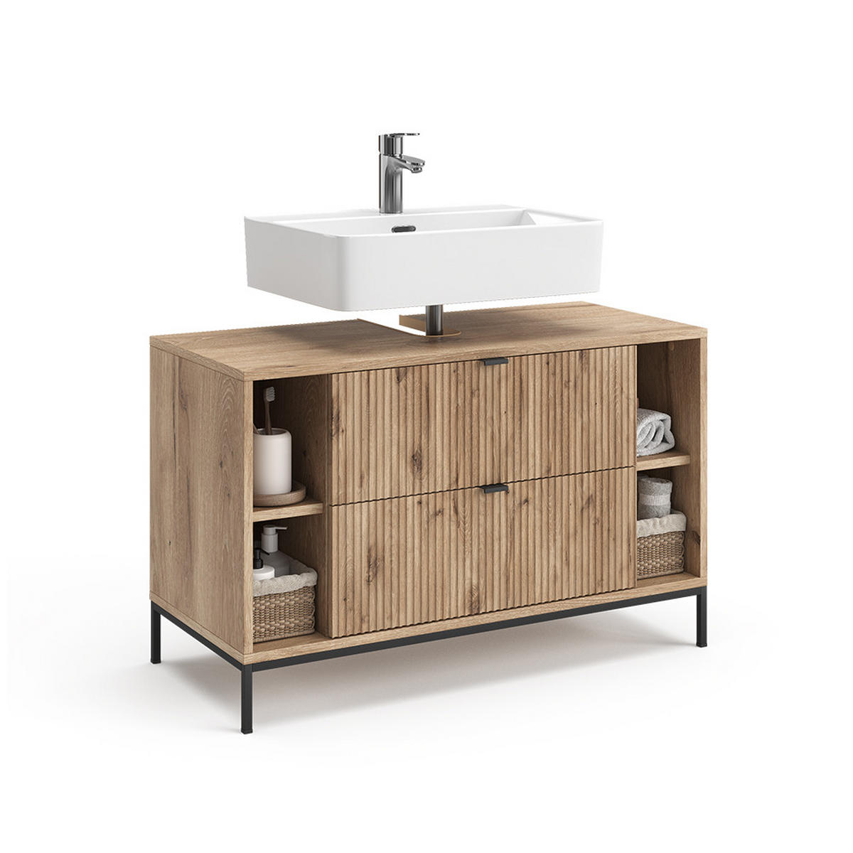 WASCHBECKENUNTERSCHRANK Eliza Viking Oak 100 x 63 cm mit 2 ausziehbaren Schubladen - Eichefarben, Holzwerkstoff (100/63/45.1cm) - Vicco