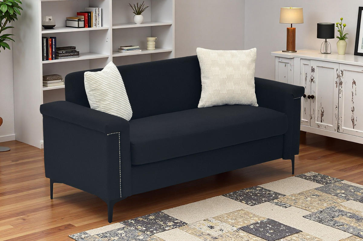 DVOSJED od lanene tkanine, 172/72/82 cm crni, s masivnim drvom i metalnim nogama - crna, tekstil (72/81.5/172cm) - BEAOK