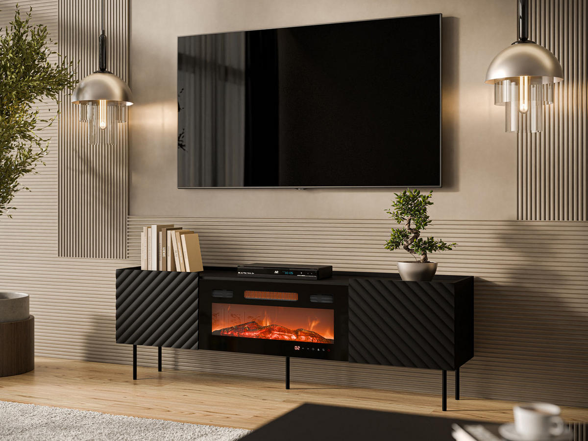 TV-LOWBOARD Lucca 180 2D mit Elektrische Kamin - Schwarz, Holz/Holzwerkstoff (181/59/40cm) - MIRJAN24