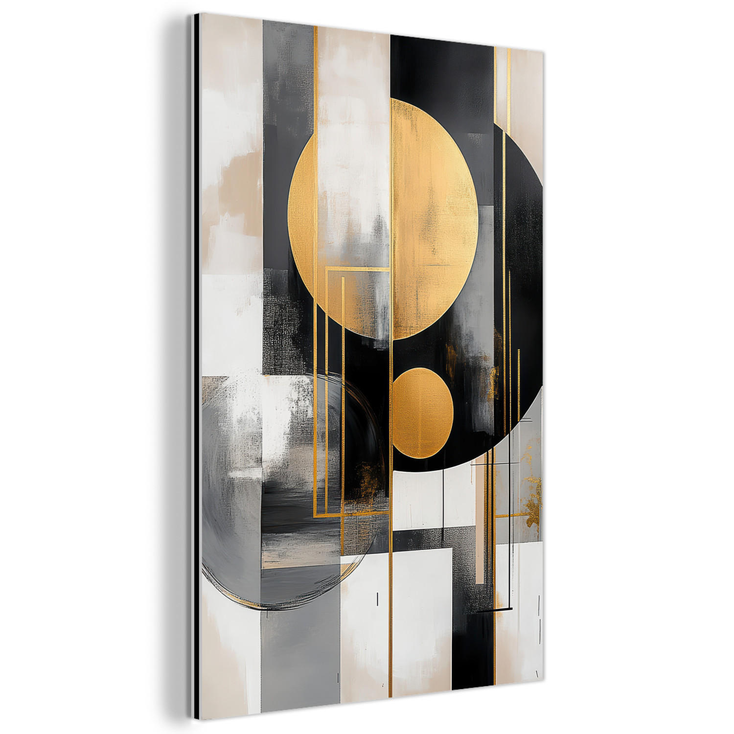MuchoWow KOVOVÝ OBRAZ Abstraktní - Zlato - Stříbro - Tvary - Estetické - Moderní 40x60 cm