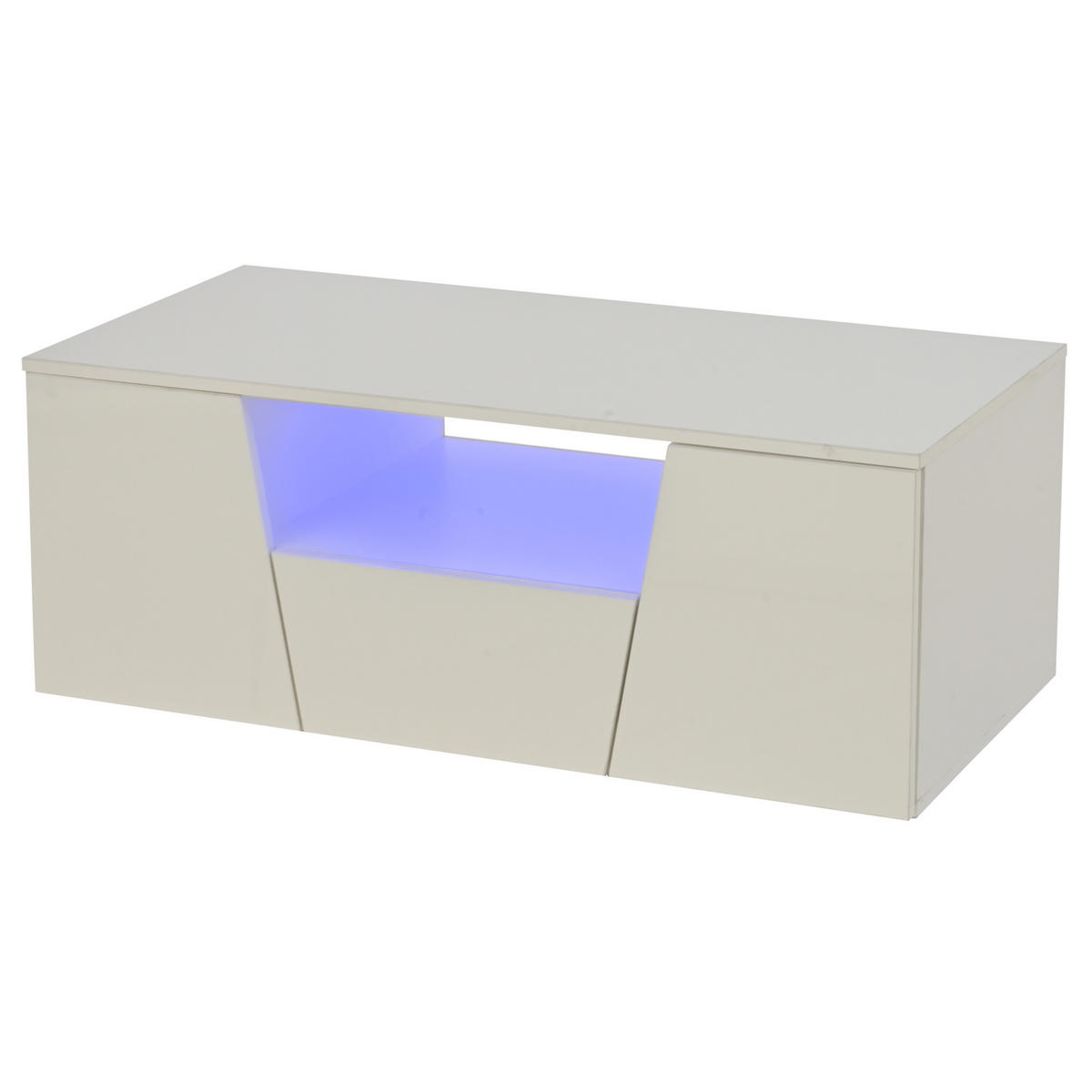 COUCHTISCH 100/50/40 cm mit LED-Beleuchtung, Hochglanz und Stauraum - Weiß, Holzwerkstoff (100/50/40cm) - Flora Grace