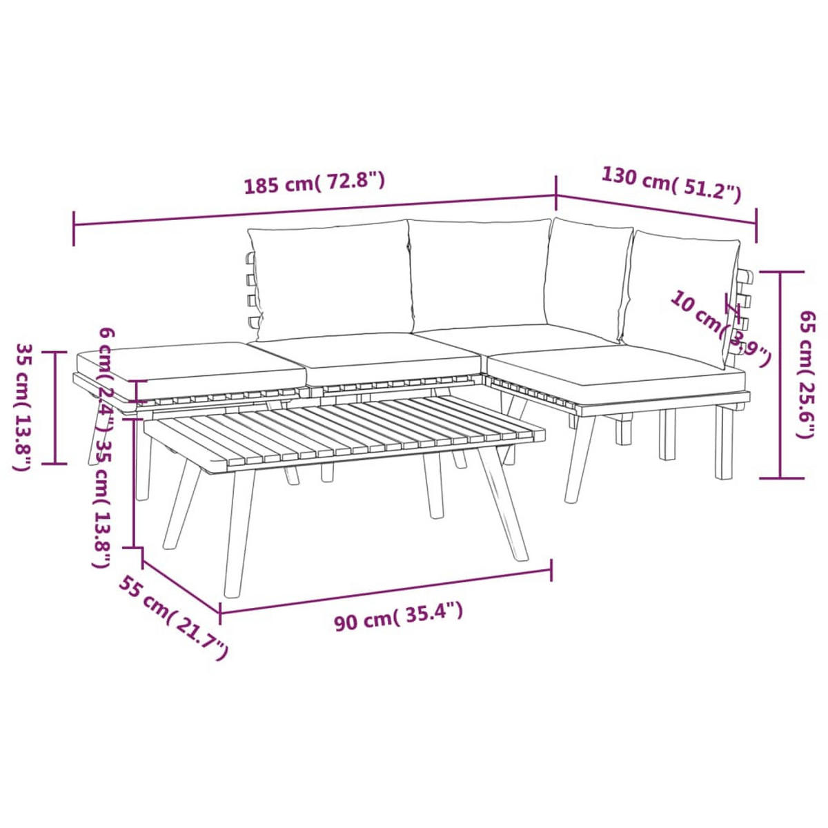 GARTEN-LOUNGE-SET 5-teilig Mit Kissen Massivholz Akazie - Dunkelgrau/Braun, Holz/Textil - vidaXL