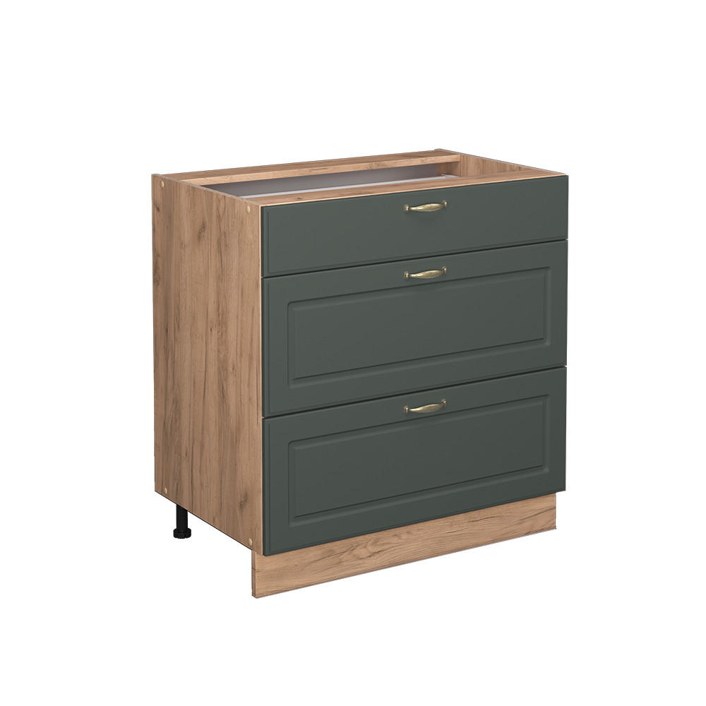 KÜCHENUNTERSCHRANK Fame-Line Grün-Gold Landhaus 80 cm mit 3 Schubladen ohne AP - Eiche Wotan/Grün, Holzwerkstoff (80/82/51.6cm) - Vicco