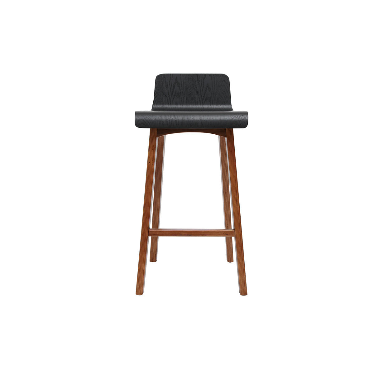 BARHOCKER Schwarz Walnuss H65 cm 2er-Set BALTIK - Schwarz, Holz (44/77.5/39.5cm) - Miliboo