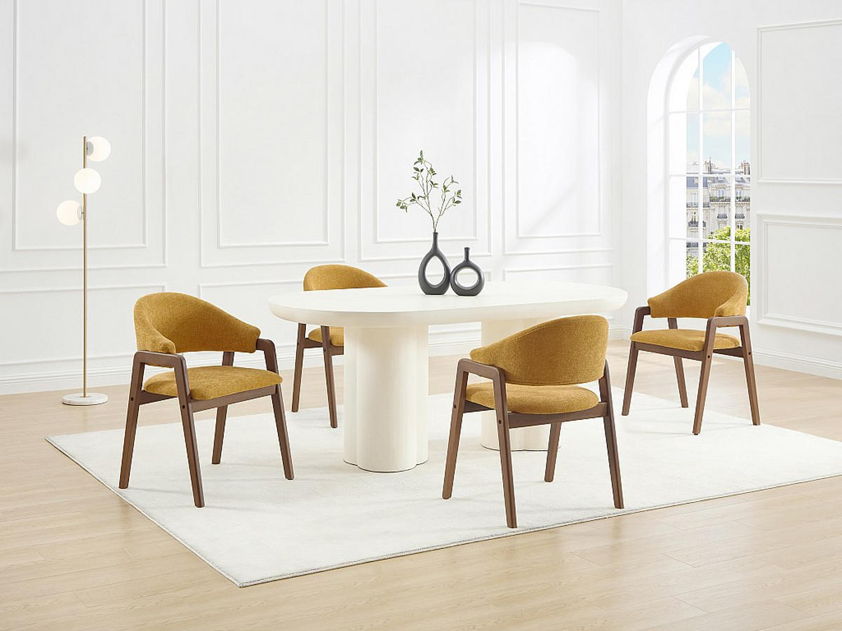 STUHL mit Armlehnen 6er-Set - Strukturstoff & Kautschukholz - Gelb & Dunkel-Natur - SOLUNA - Gelb, Textil (53.5/82/56cm) - Vente-Unique