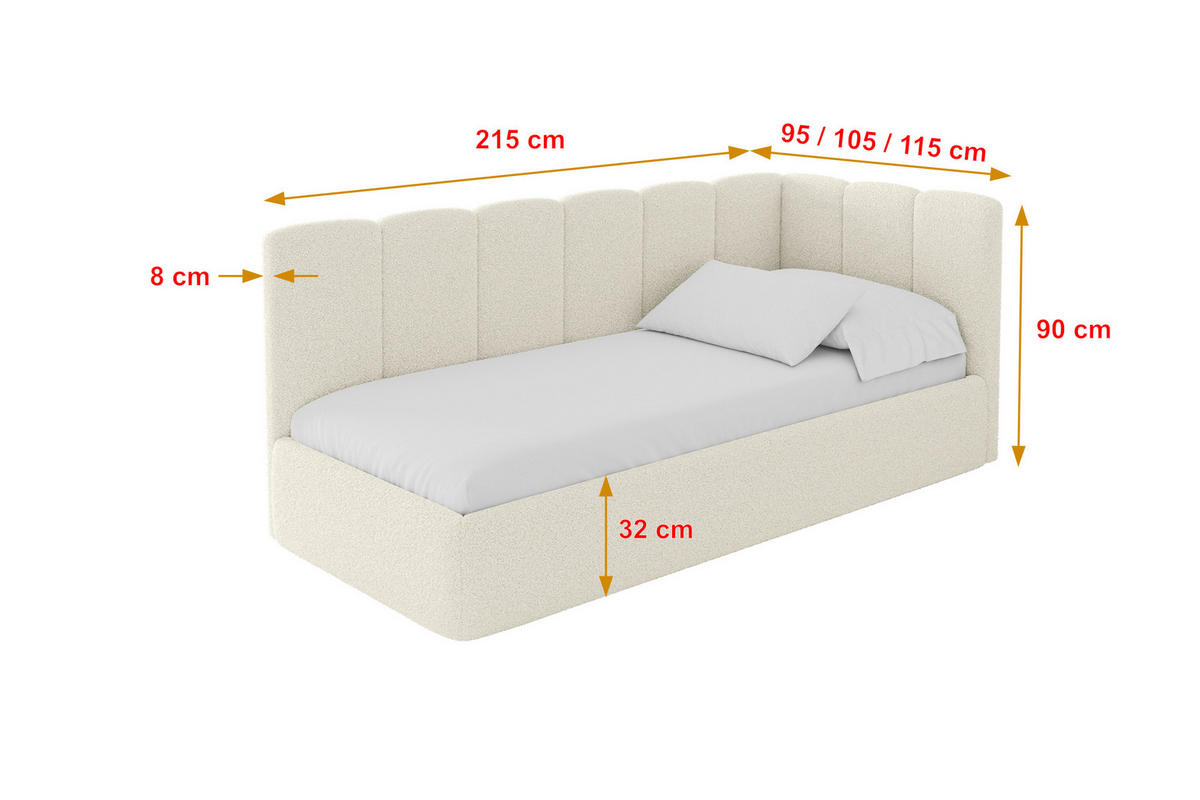 EINZELLBETT Jugendbett mit Bettkasten, Links - DEXY 90x200 Beige - Champagner, Holzwerkstoff/Textil (90/200cm) - ALTDECOR