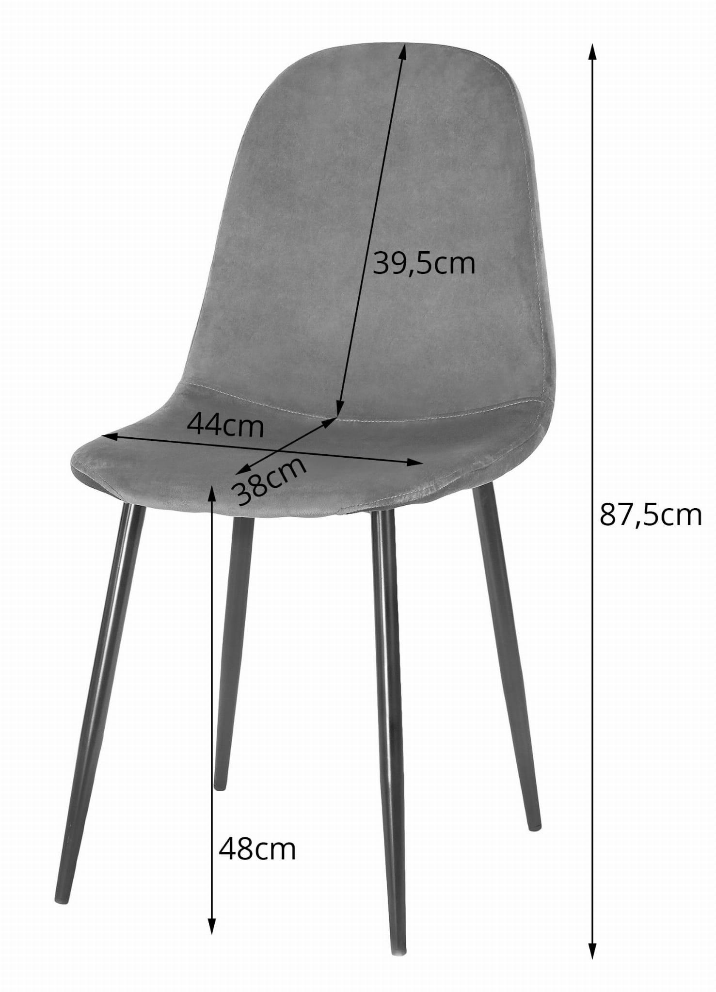 STUHL VERNAZZA 4-er Set, Grau Samtstoff - Anthrazit, Textil/Metall (45/88/51cm) - Komodee