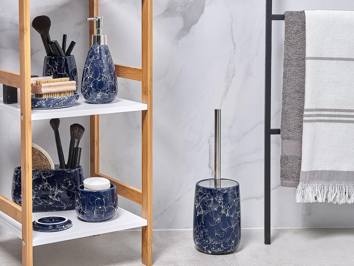 BADEZIMMER Set 6-teilig Keramik blau Antuco - Blau, Keramik (15/34/12cm) - Beliani