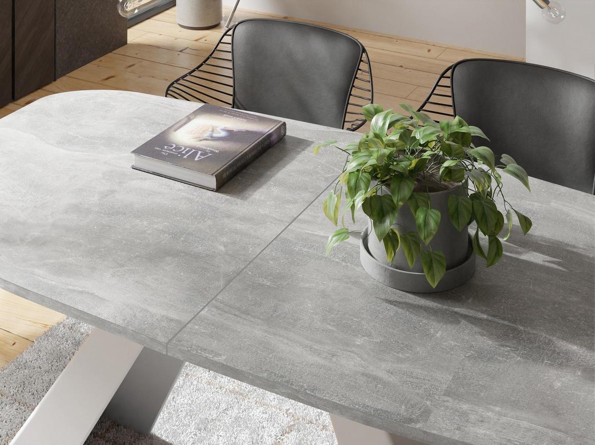 ESSTISCH Monte Weiß rechteckig ausziehbar, Grauer Beton 180-220/90/76 cm - Hellgrau/Weiß, Holzwerkstoff/Metall (180/90/76cm) - WFL GROUP