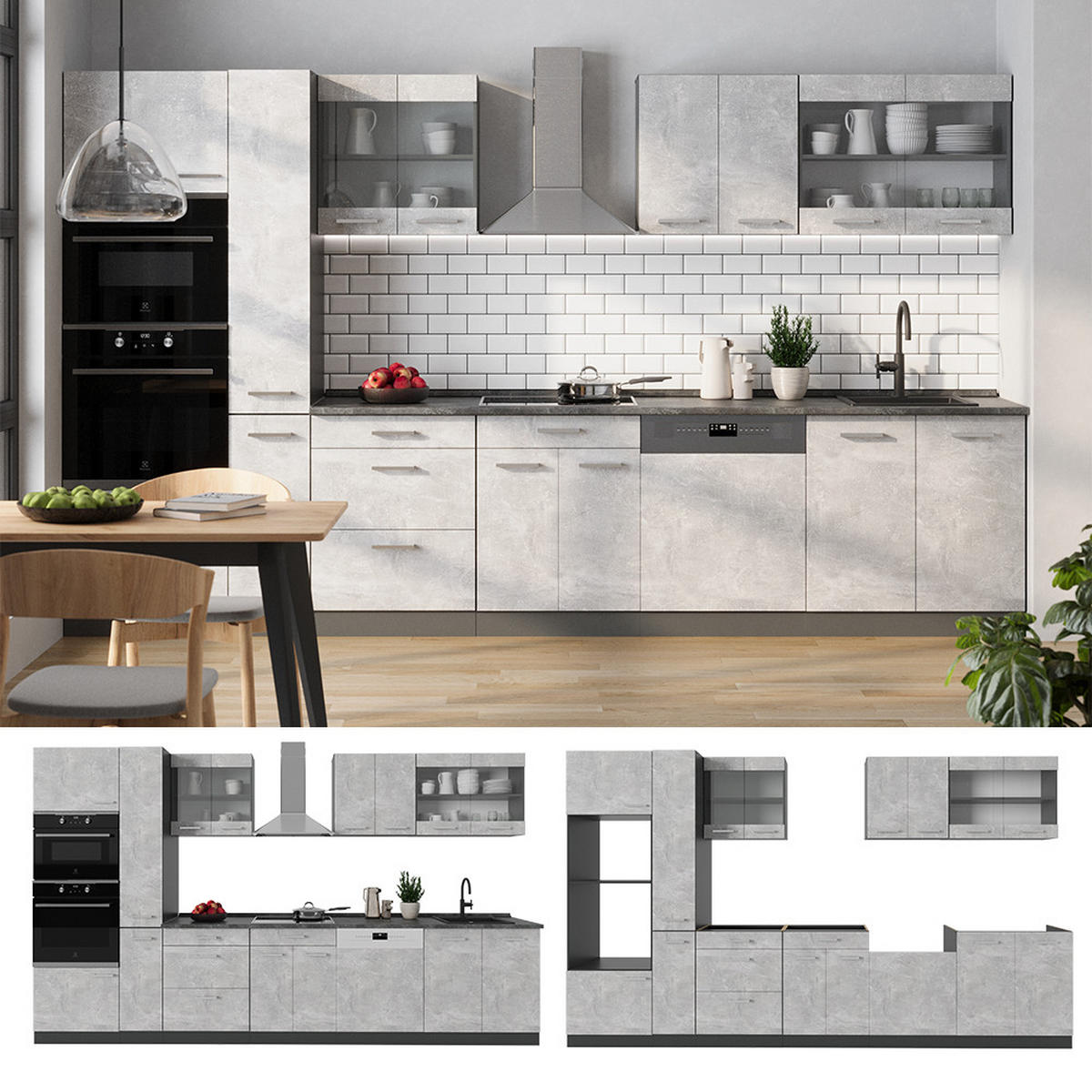 KOMPLETNÁ KUCHYŇA R-Line Betón/antracit - sivá/antracitová, kompozitné drevo (350/81.6/60cm) - Vicco