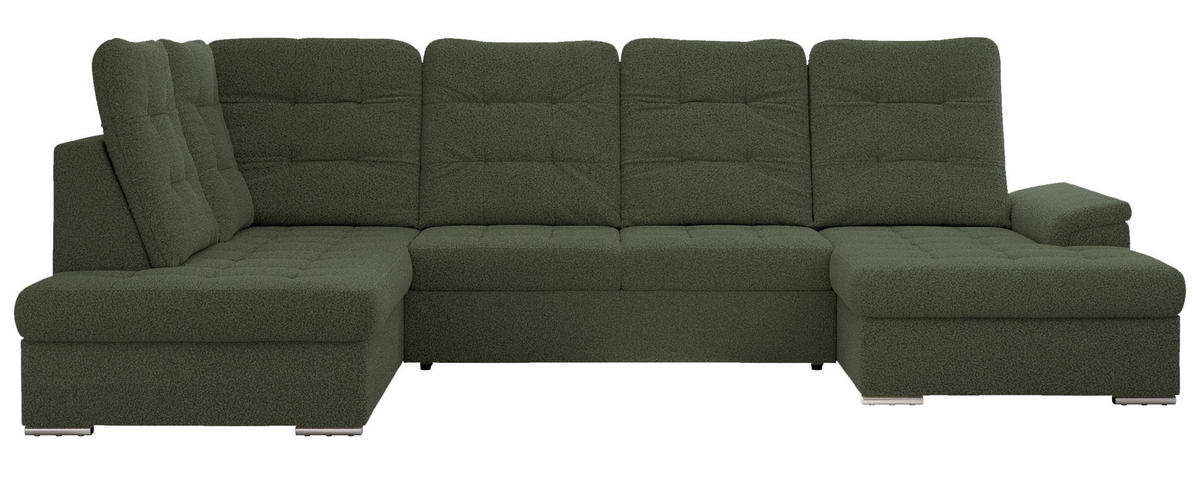 WOHNLANDSCHAFT MADRITO U - Grün Boucle - Links - Silberfarben/Grün, Textil/Metall (204/89/323cm) - MKS