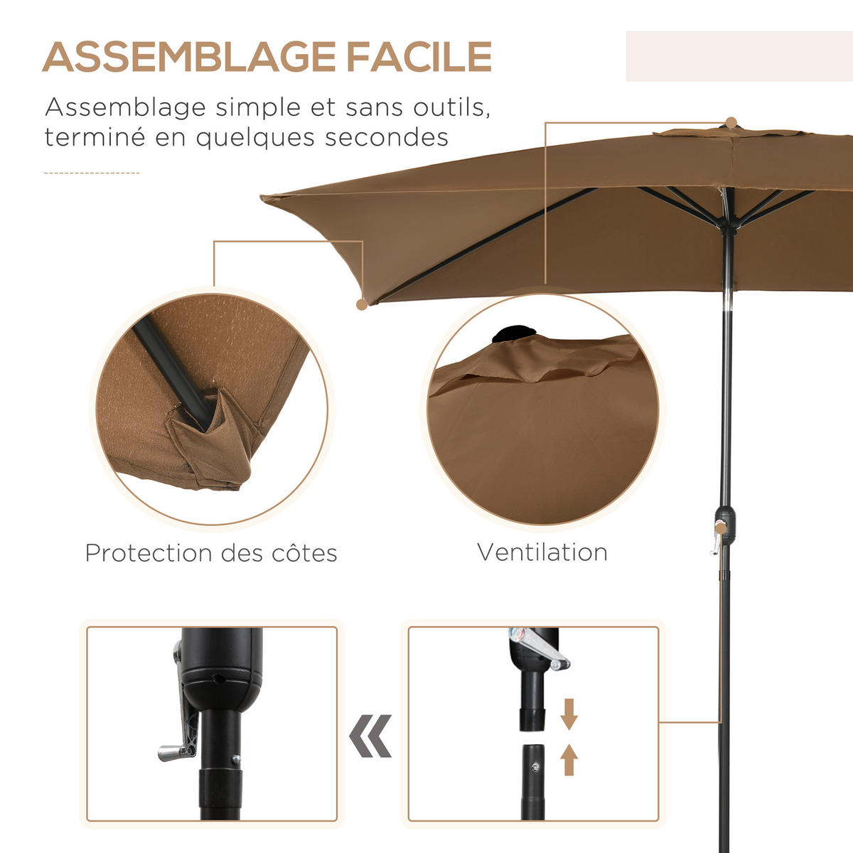 SONNENSCHIRM DE-11477 rechteckig, neigbar, mit Kurbel Braun - Braun, Metall (198/294cm) - ComfortXL