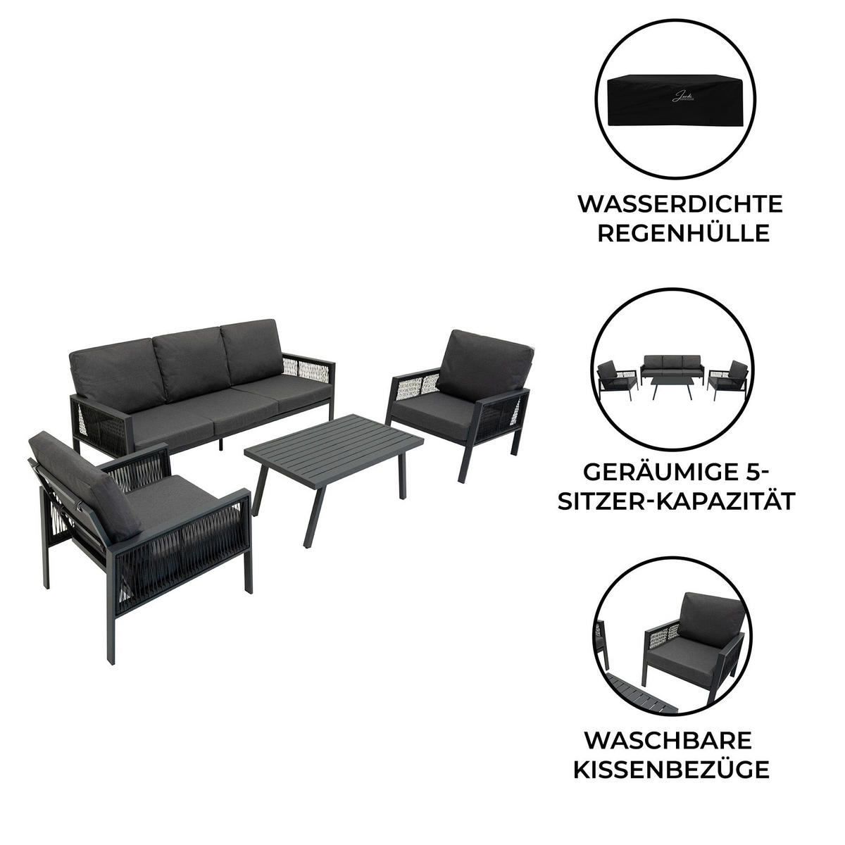 SOFAGARNITUR 4-teilige Aluminium Anthrazitgrau - Anthrazit, Metall