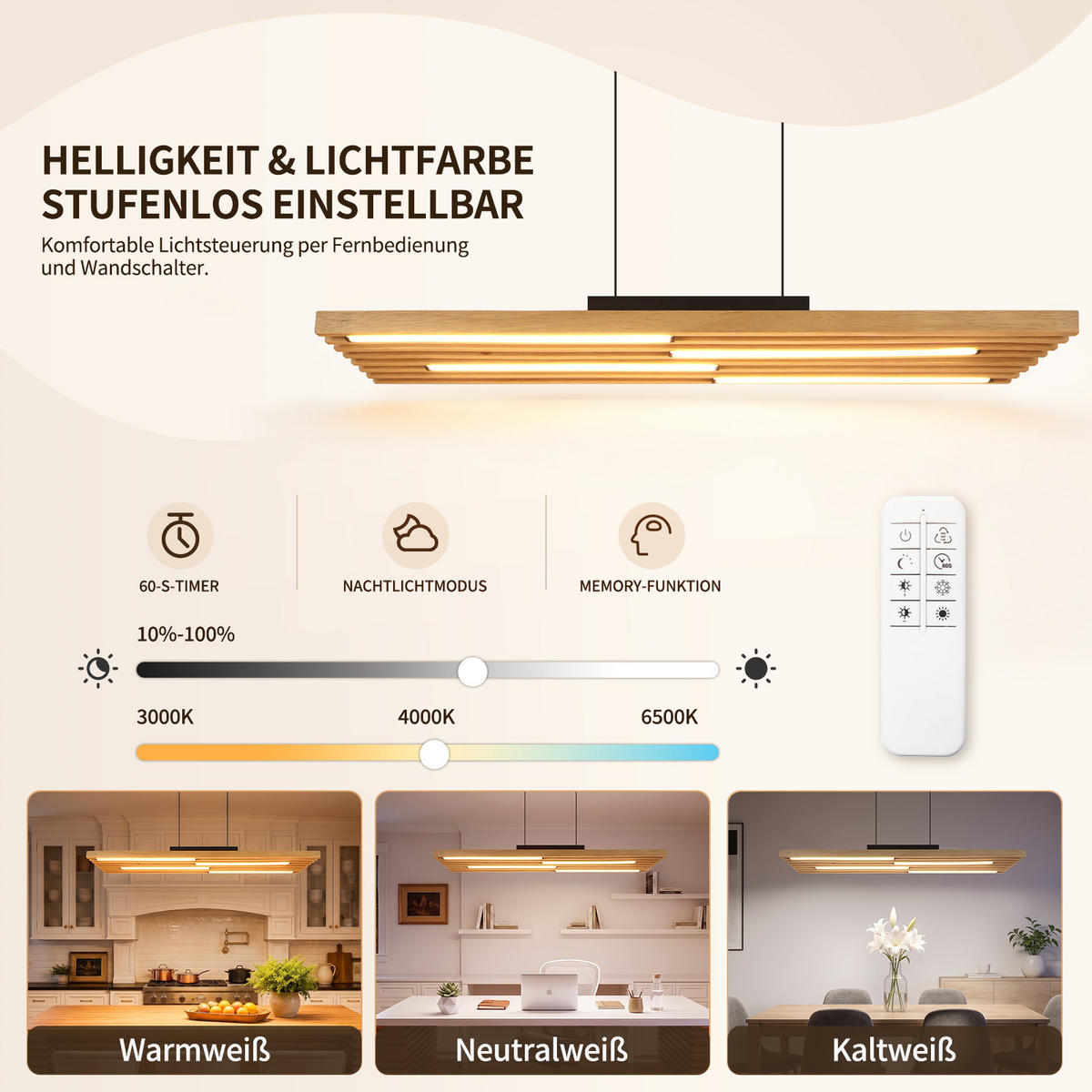 LED ZÁVĚSNÉ SVÍTIDLO 80/15.5/120 cm - černá/hnědá, kov/dřevo (80/15.5/120cm) - ZMH