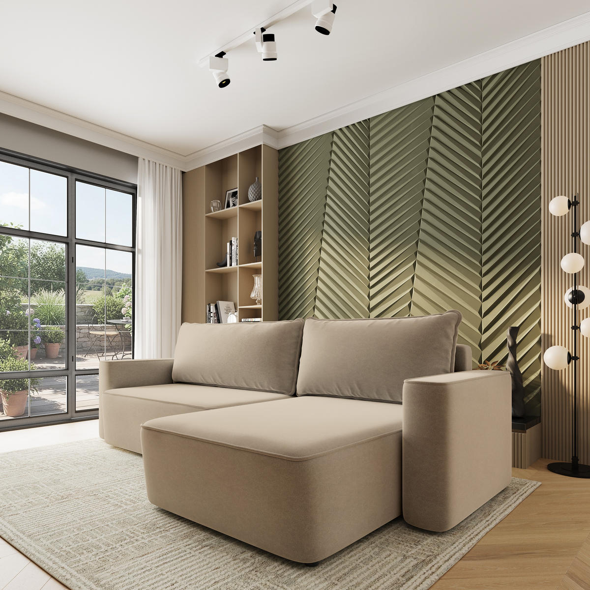 ECKSOFA BELARO CL Beige Samtstoff mit Schlaffunktion - Beige, Holzwerkstoff/Textil (280/162cm) - MASSENO