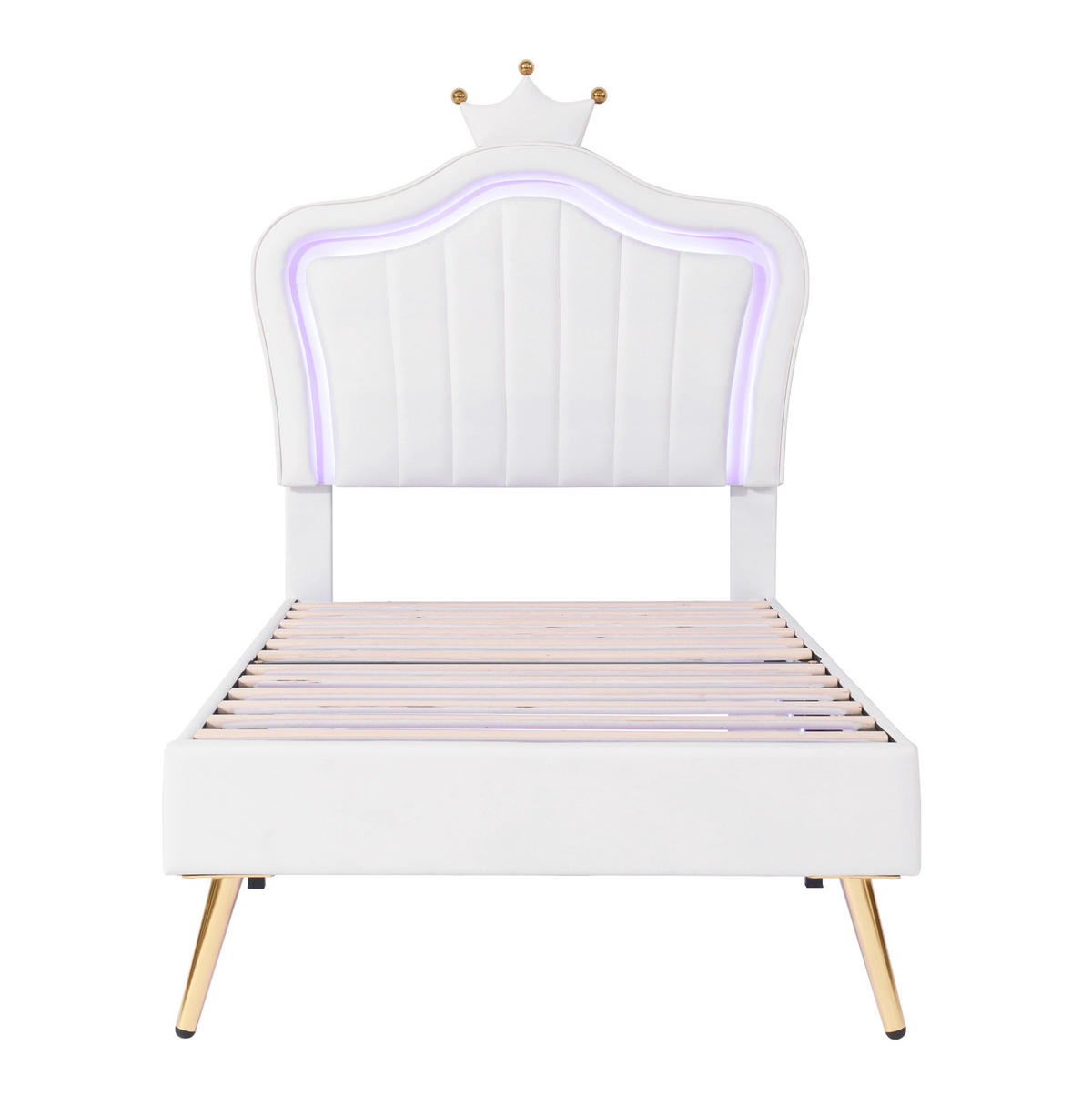 KINDERBETT 90/200 cm in Weiß mit LED-Beleuchtung und Muschel-Kopfteil - Weiß, Textil (90/200cm) - Flora Grace