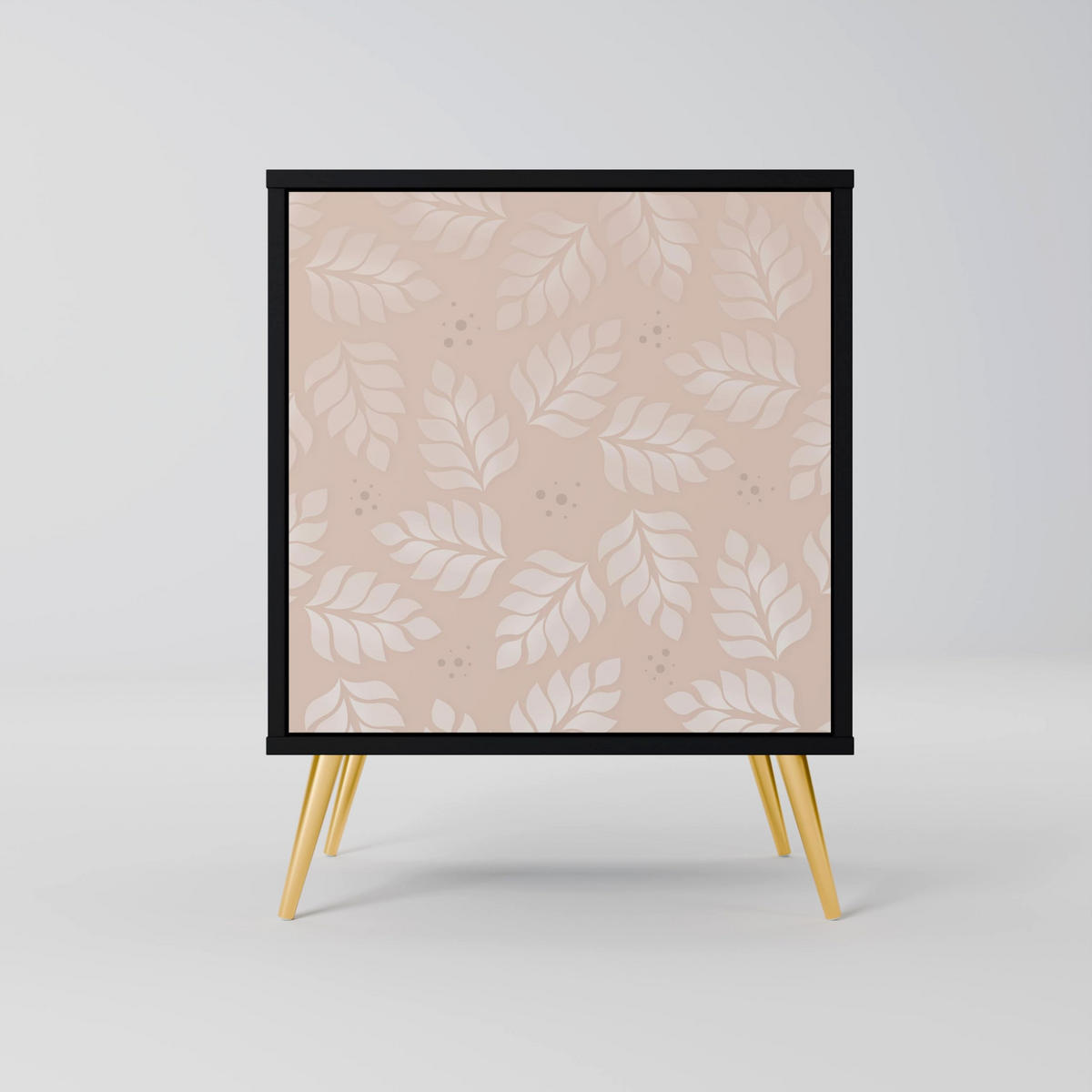 SIDEBOARD LEAVES ON BEIGE, Schwarz, 57,5x42x75,5 cm, Goldfarbene Metallfüße - Goldfarben/Multicolor, Holzwerkstoff/Metall (57.5/75.5/42cm) - SpaceRebels