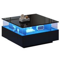 COUCHTISCH 70/70/41 cm schwarz mit 2 Schubladen und LED-Beleuchtung - Schwarz, Holzwerkstoff (70/70/41cm) - OKWISH