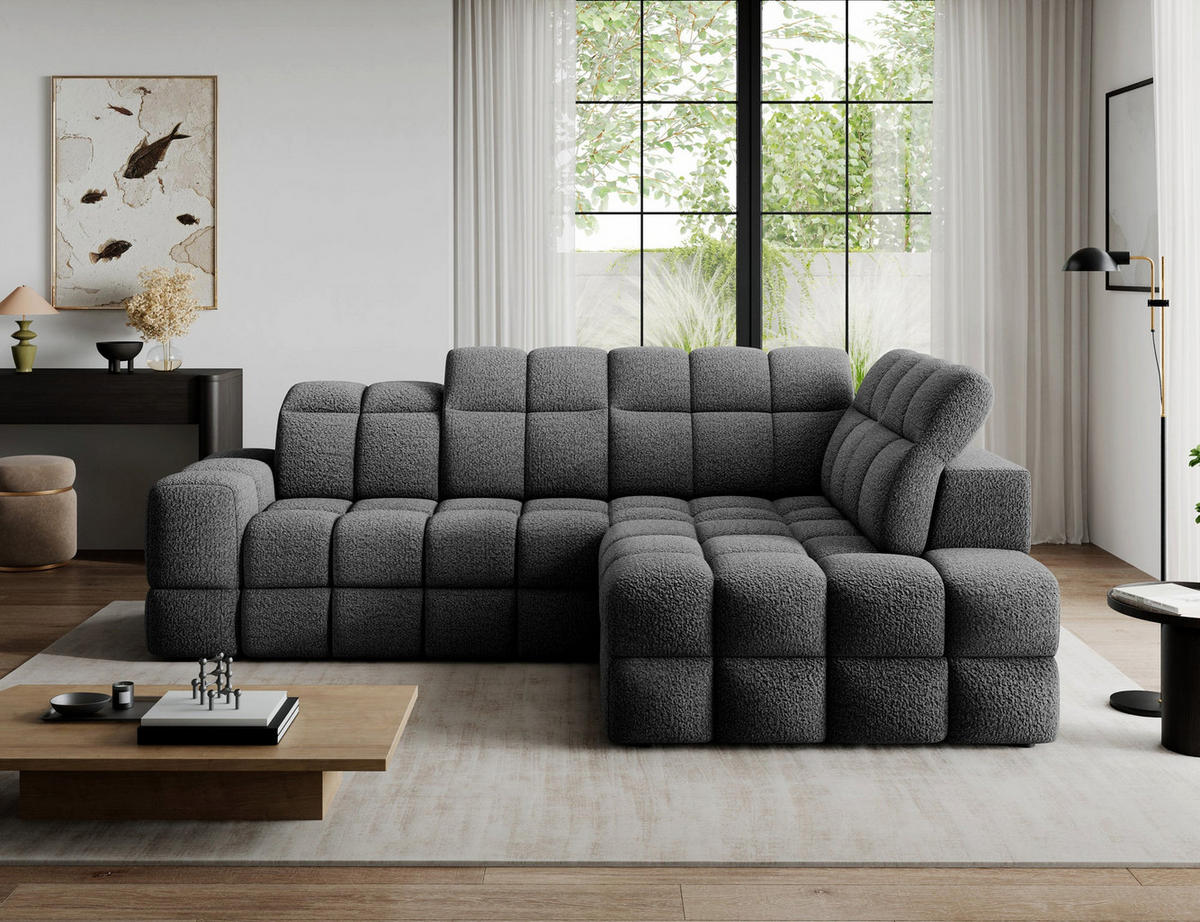 ECKSOFA Bronon mit Schlaffunktion und Bettkasten – Modernes Design, verstellbare Kopfstützen und verschiebbare Rückenlehnen - Anthrazit, Kunststoff (296/109cm) - Wohnideebilder