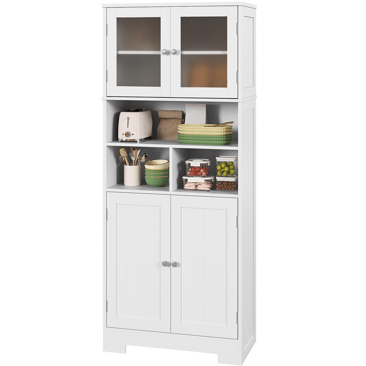HIGHBOARD DE-11281 4 Glastüren & Nischen mit verstellbaren Böden Weiß - Weiß, Holzwerkstoff (30/145.5/60cm) - ComfortXL