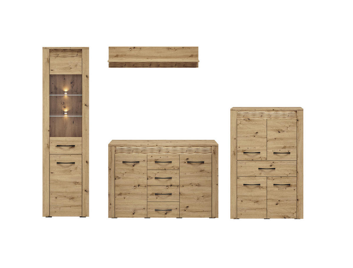 WOHNWAND Artis Artisan Eiche 4-teilig - Eiche Artisan/Braun, Holz/Holzwerkstoff (285/200/40cm) - Feldmann-Wohnen