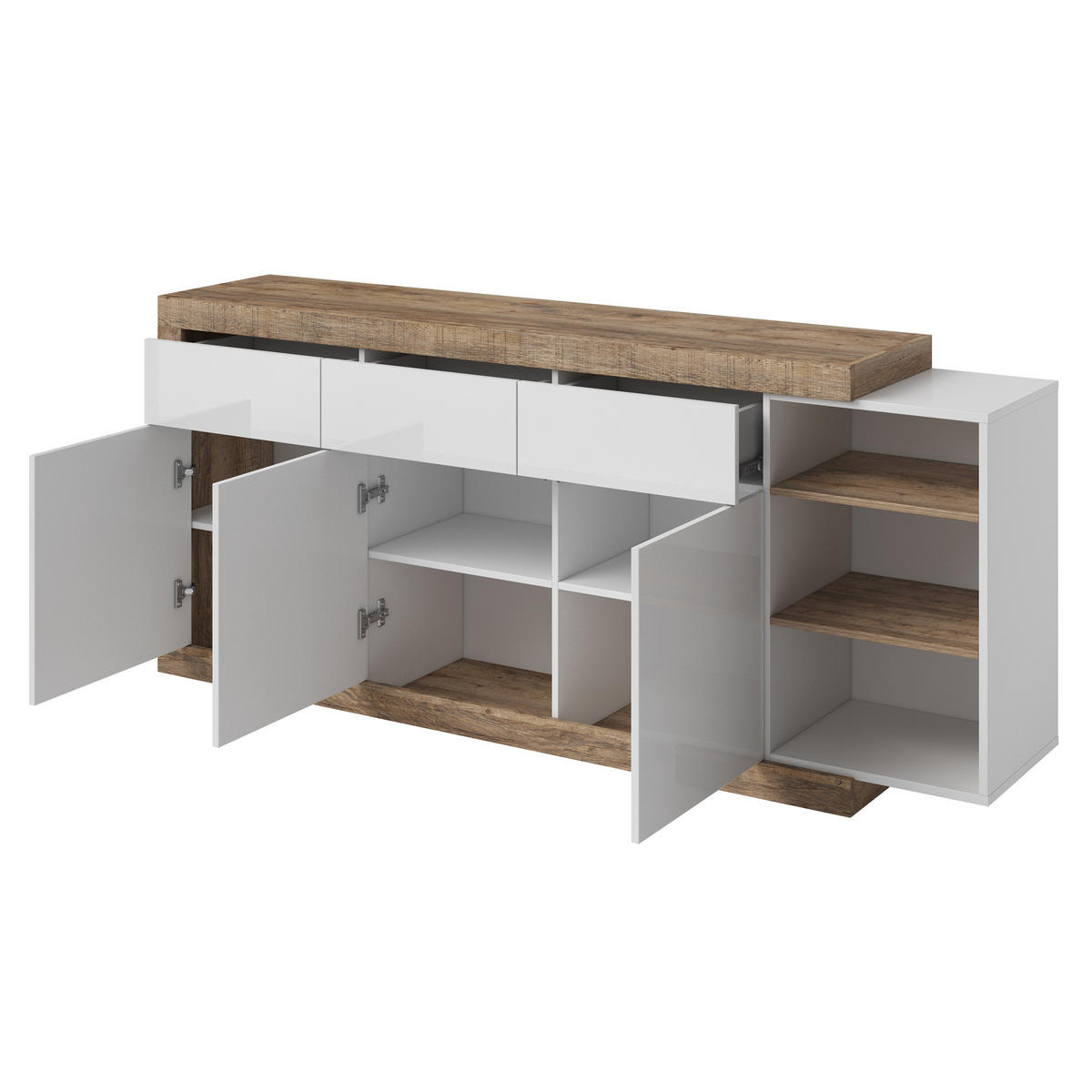 SIDEBOARD SINFONIA 200/86/40 cm mit 3 Schubladen und 3 Türen Eichefarben - Eichefarben/Weiß, Holzwerkstoff (200/86/40cm) - MASSENO
