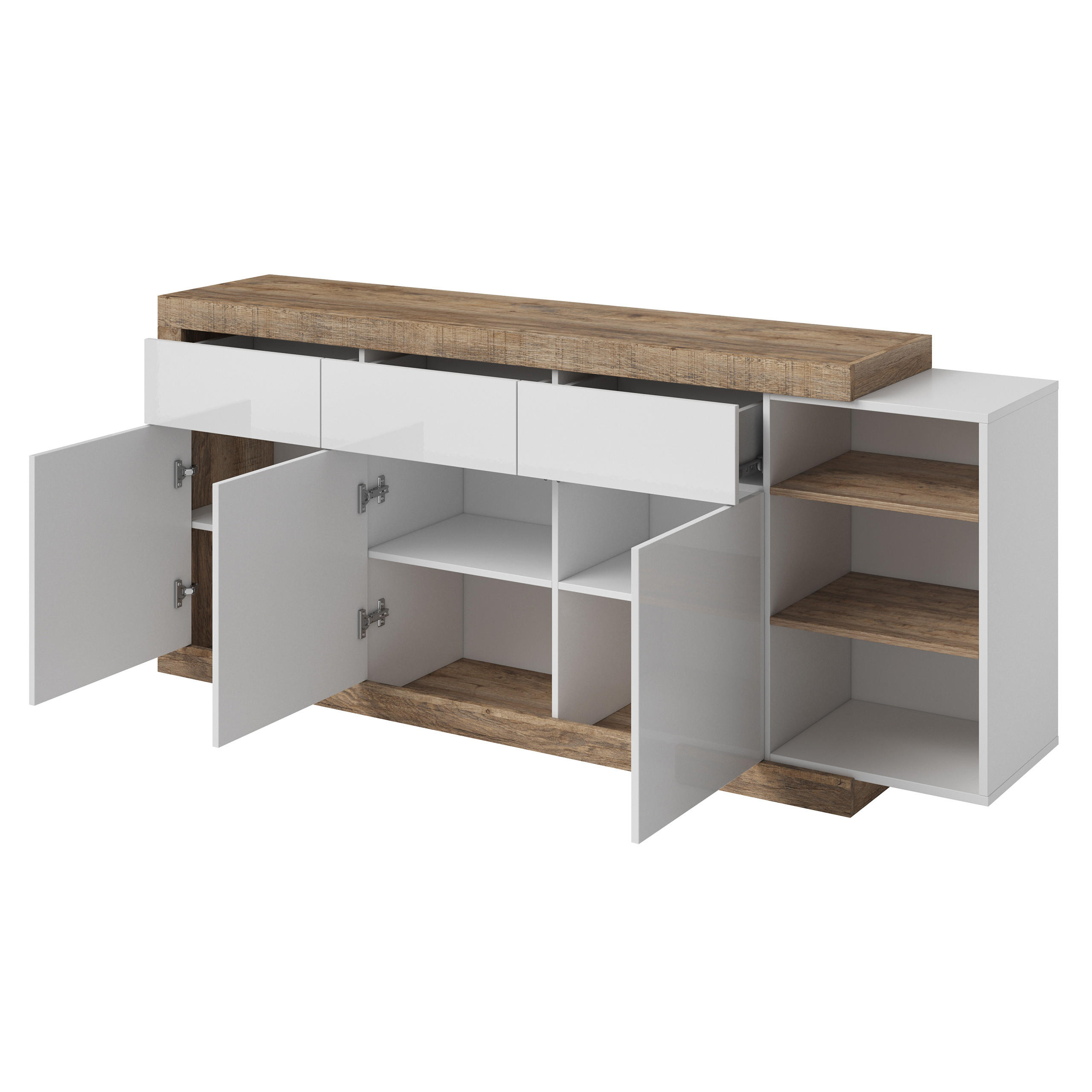 Thumbnail - Masseno Sideboard, Eiche, Holzwerkstoff, 3 Schubladen, 200x86x40 cm, Wohnzimmer, Kommoden & Sideboards, Kommoden