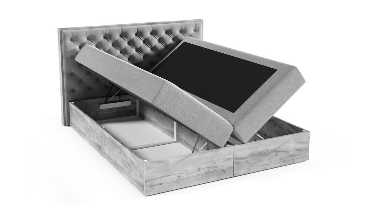 BOXBETT Clavio 160/200 cm in Beige – mit Bettkasten und Topper - Beige/Schwarz, Holz/Holzwerkstoff (160/200cm) - AX Living
