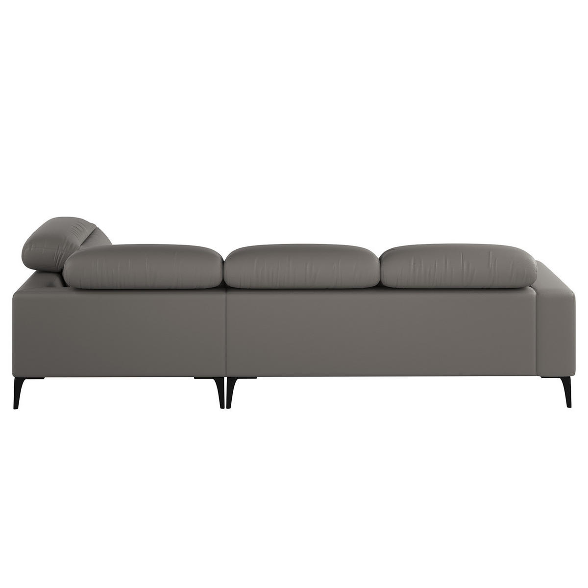 ECKSOFA mit Ottomane - Schwarz/Grau, Leder/Metall (263/238cm) - home24