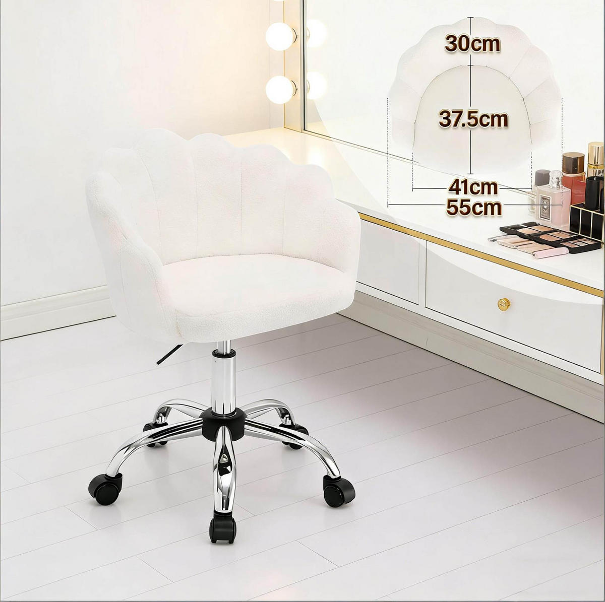BÜROSTUHL höhenverstellbar Creme Weiß mit Rollen - Weiß, Metall (55/81.5/37.5cm) - Meubliv