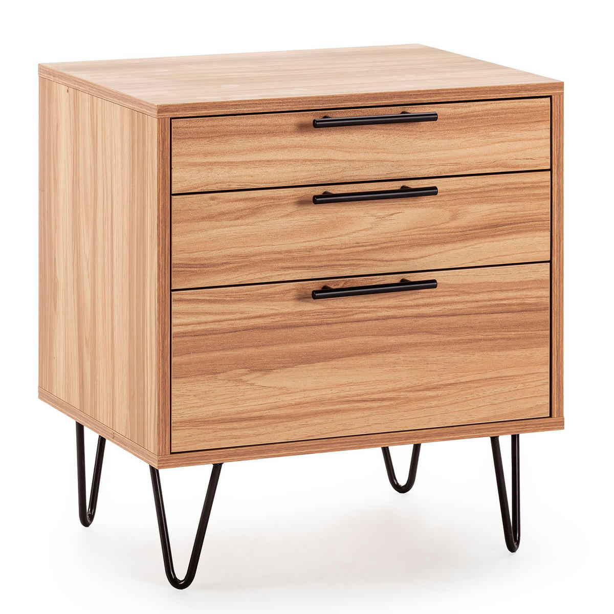 NACHTTISCH Alma 3 Schubladen Holzfarbe, Metallfüße - Wildeiche, Holzwerkstoff/Kunststoff (50/55/40cm) - VS Venta-stock