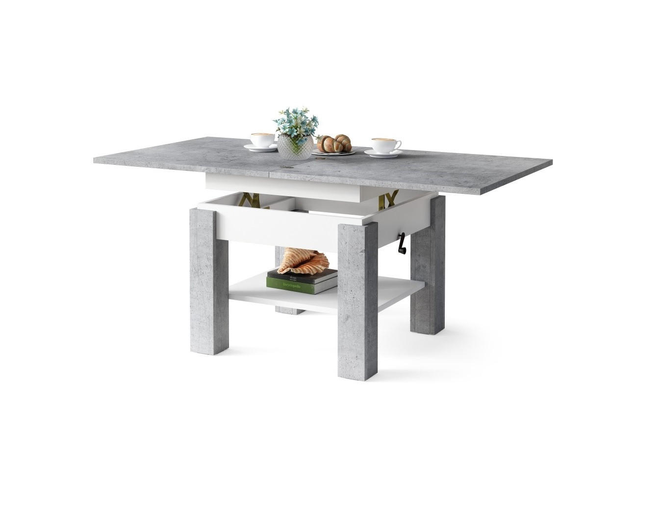 COUCHTISCH quadratisch aufklappbar höhenverstellbar 70/75/69 cm - Hellgrau/Weiß, Holzwerkstoff (75/70/57cm) - designimpex